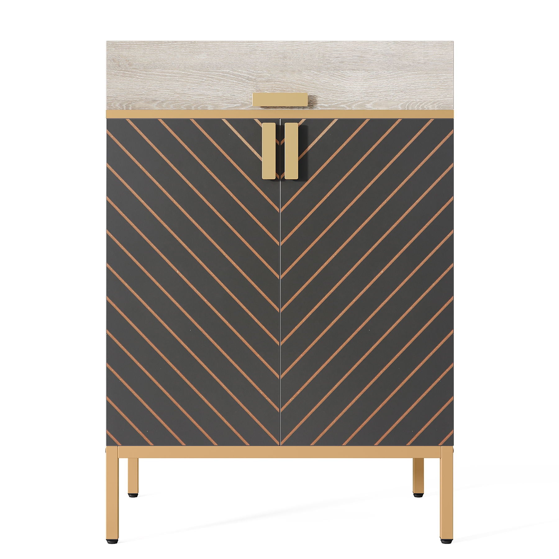 4 Tier Entryway Shoe Cabinet With Doors - Gray / Gold