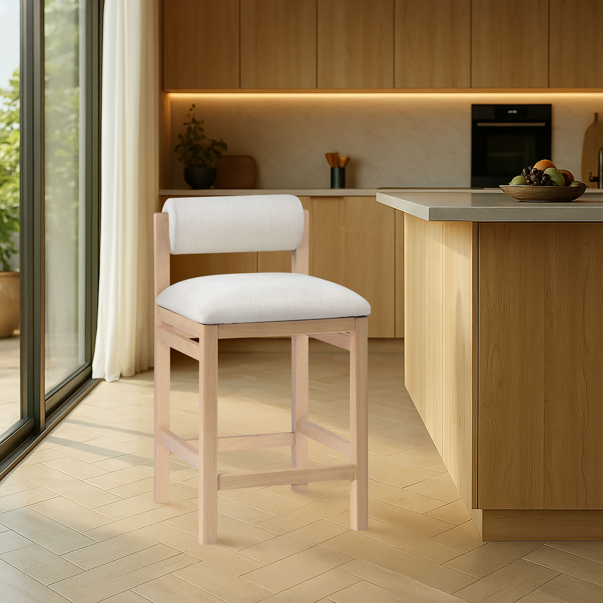 Roundhill - Fabric Counter Stool - Natural Frame - Best Buy Furniture