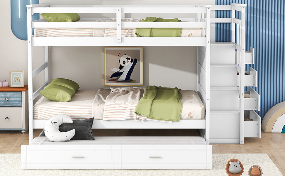 Bunk Bed With Twin Size Trundle And Staircase