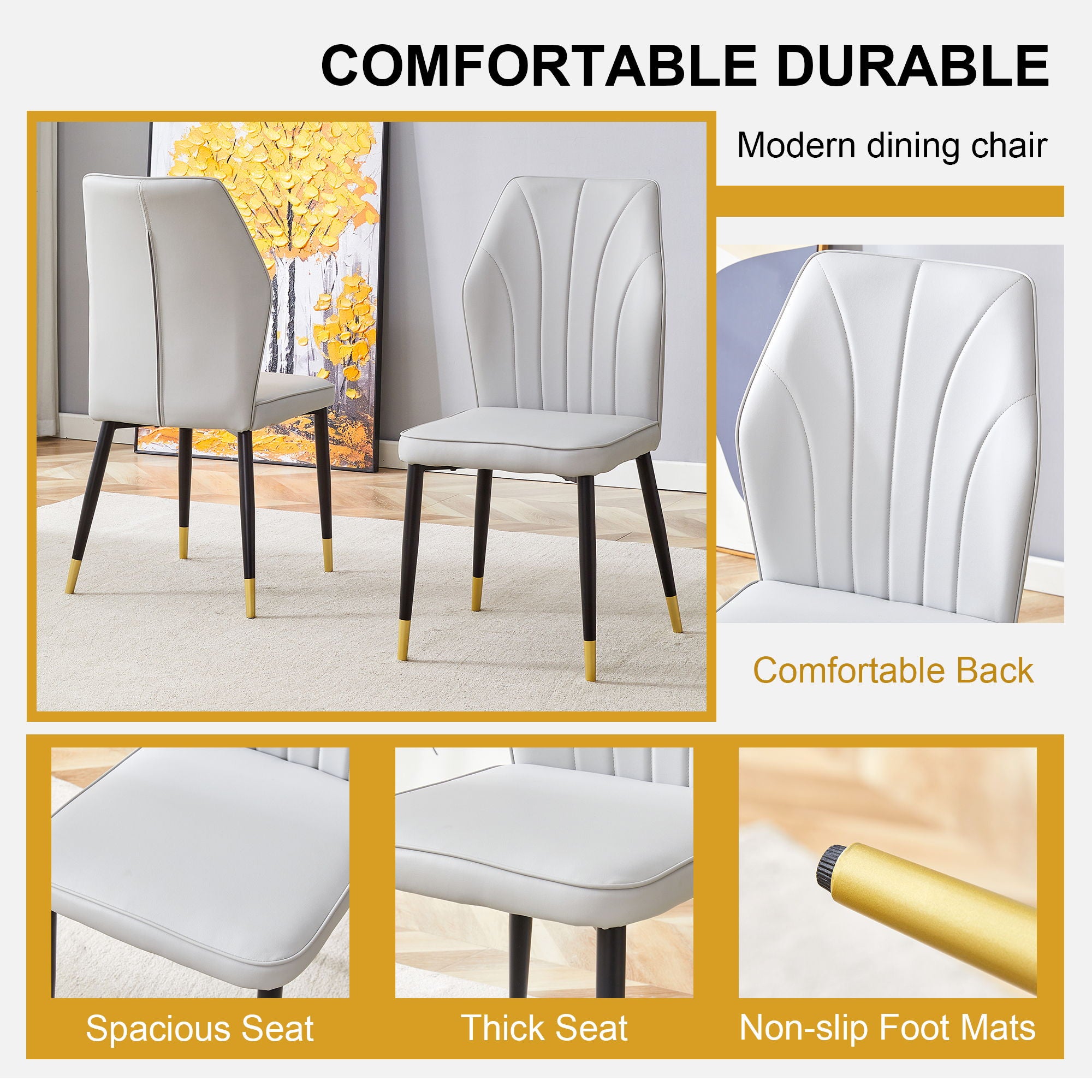 4 Modern Dining Chairs With Stylish Patterned Backrest And Metal Legs