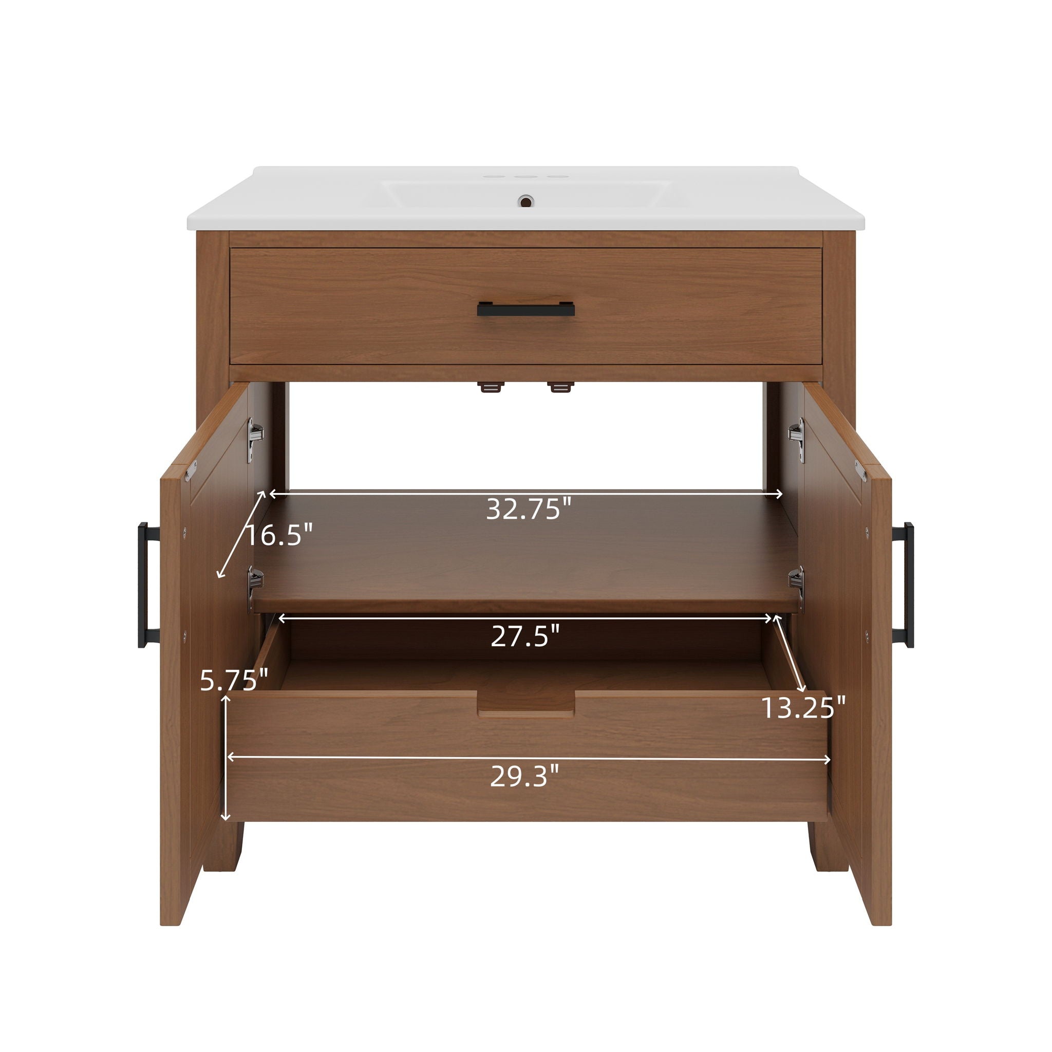 Bathroom Vanity With Ceramic Sink, Modern Free Standing Cabinet With Soft Close Drawers