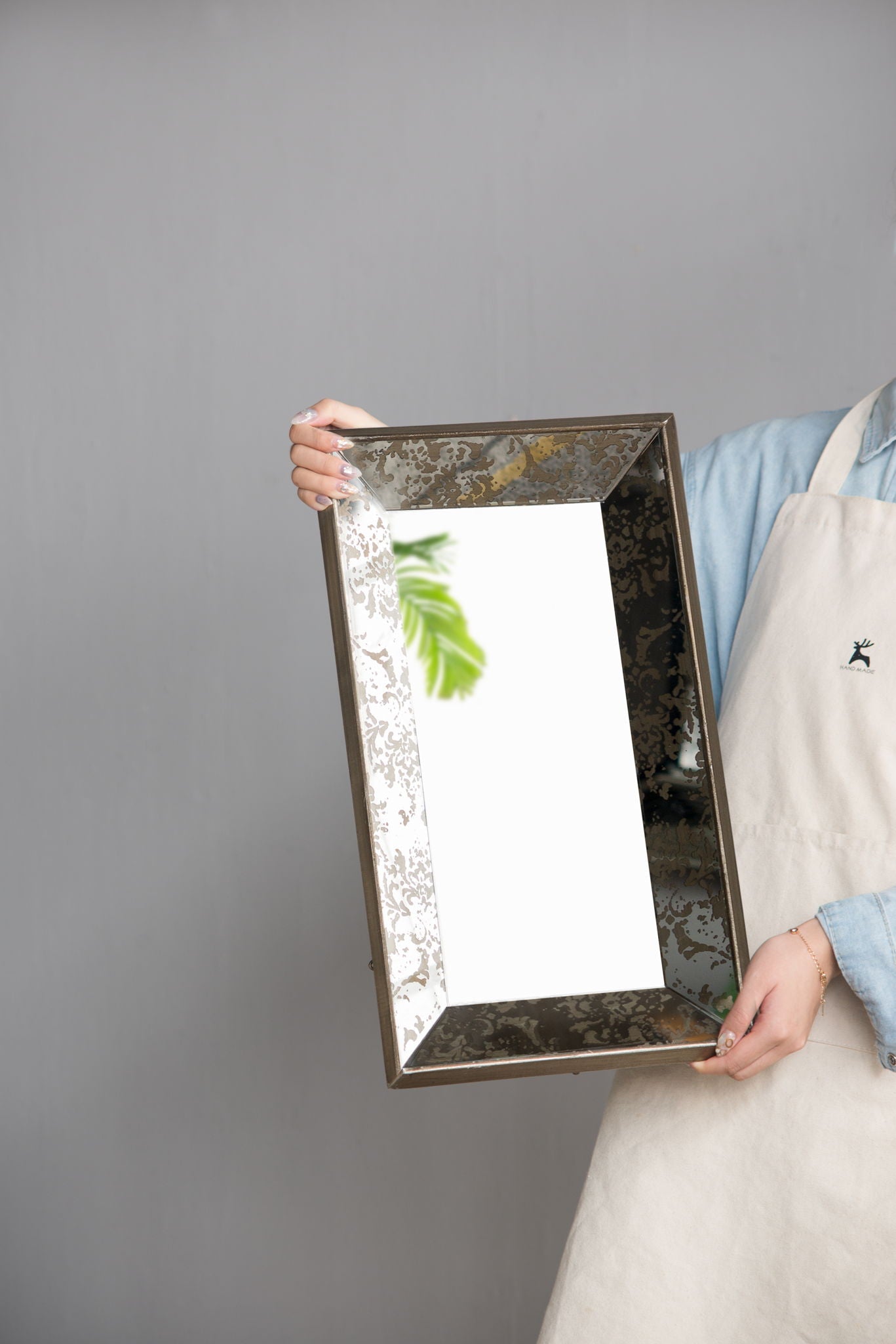 Antique Rectangle Mirror with Floral Accents