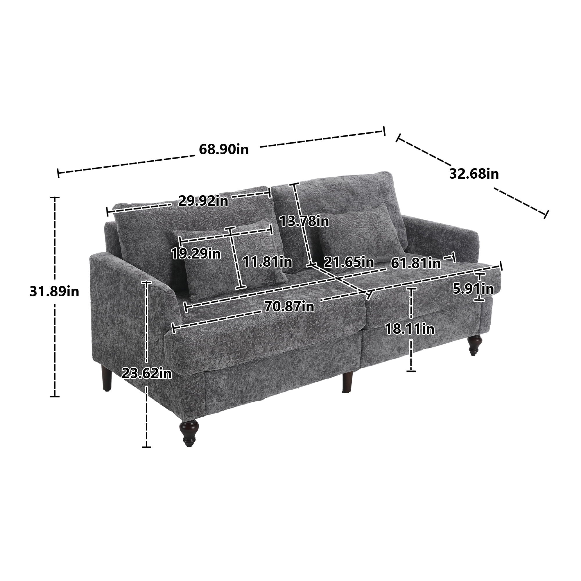 Mid Century Modern Chenille Fabric Loveseat Sofa, 2 Seat Upholstered Couch