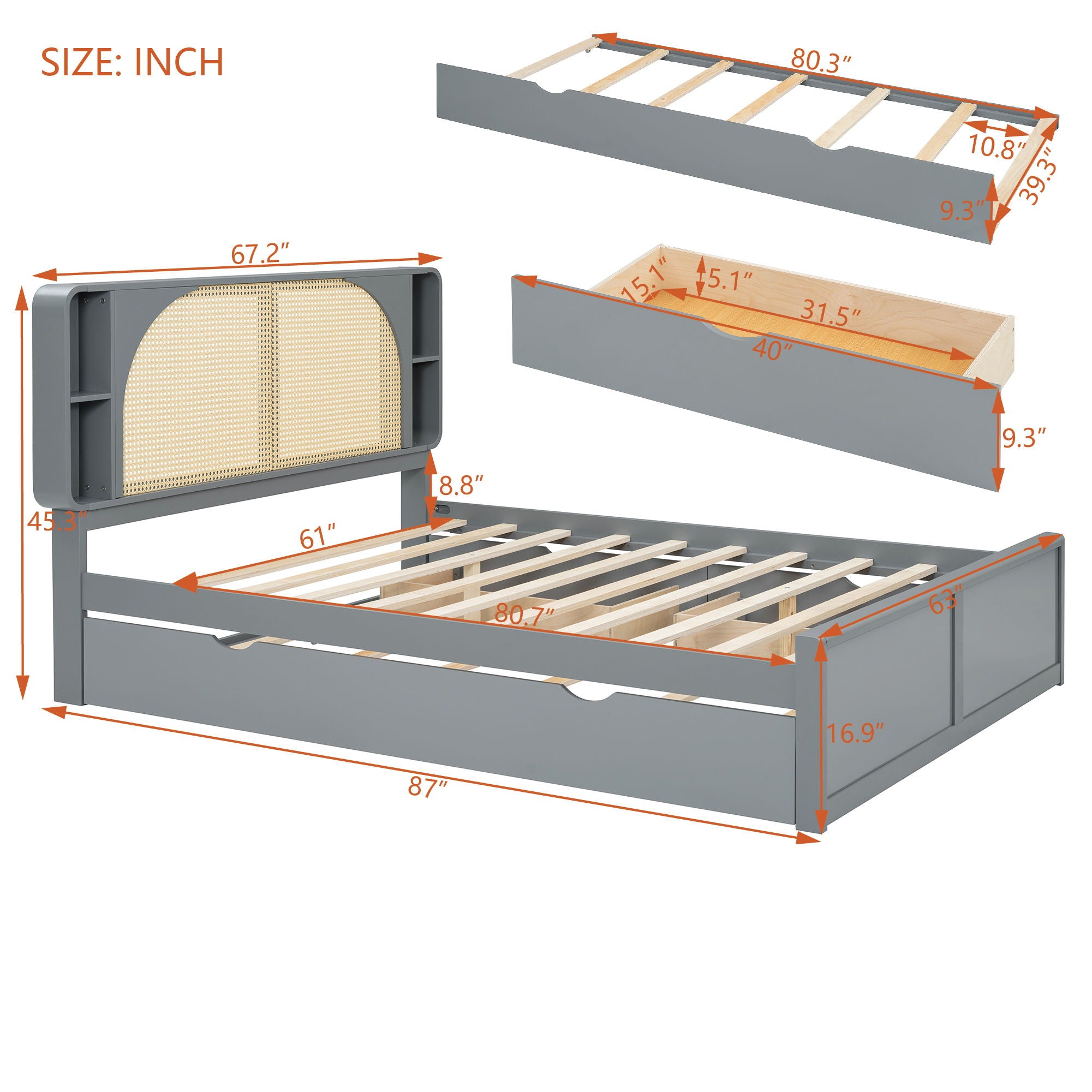 Headboard Bed With 2 Drawers And Trundle
