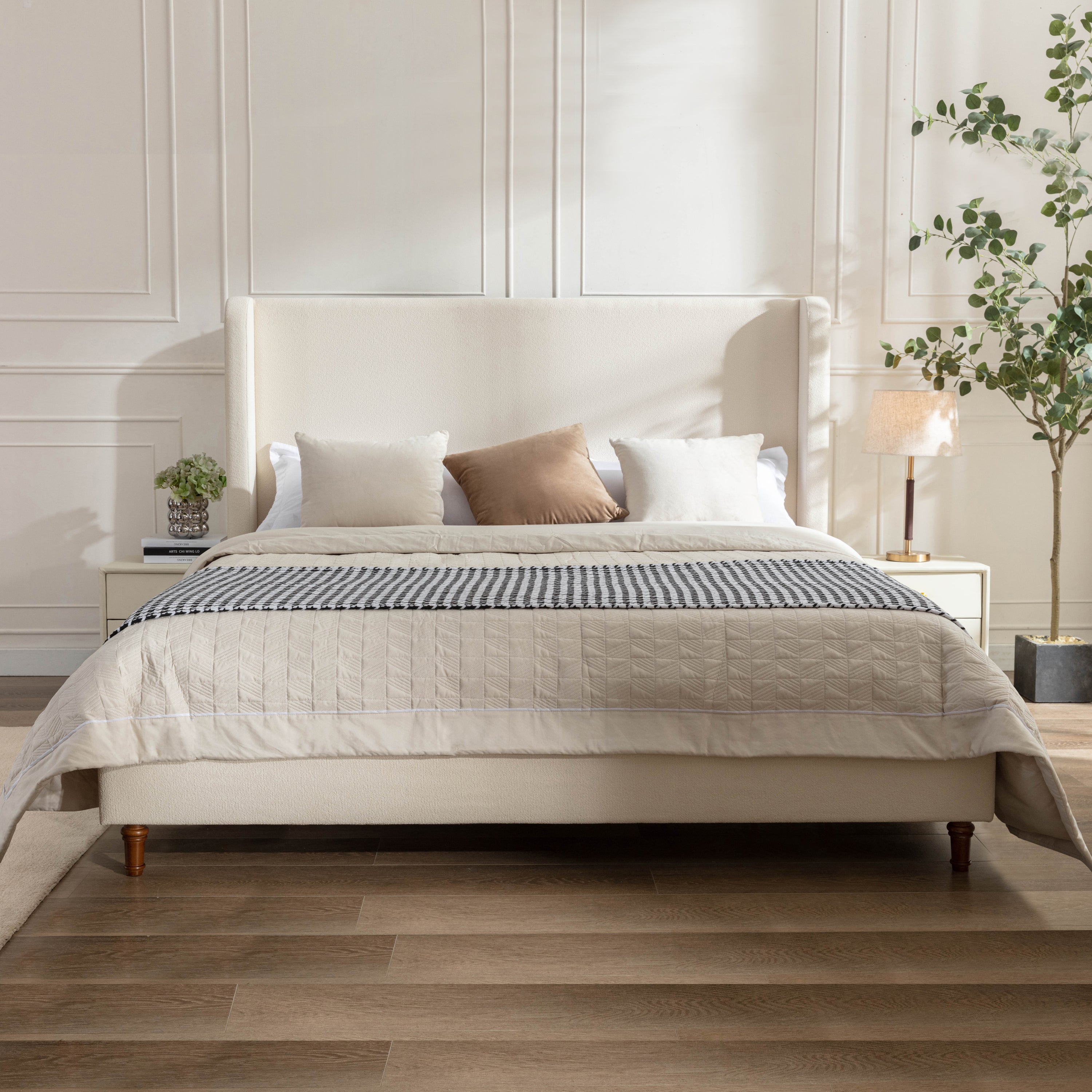 Harper upholstered bed, 54" headboard, ivory boucle