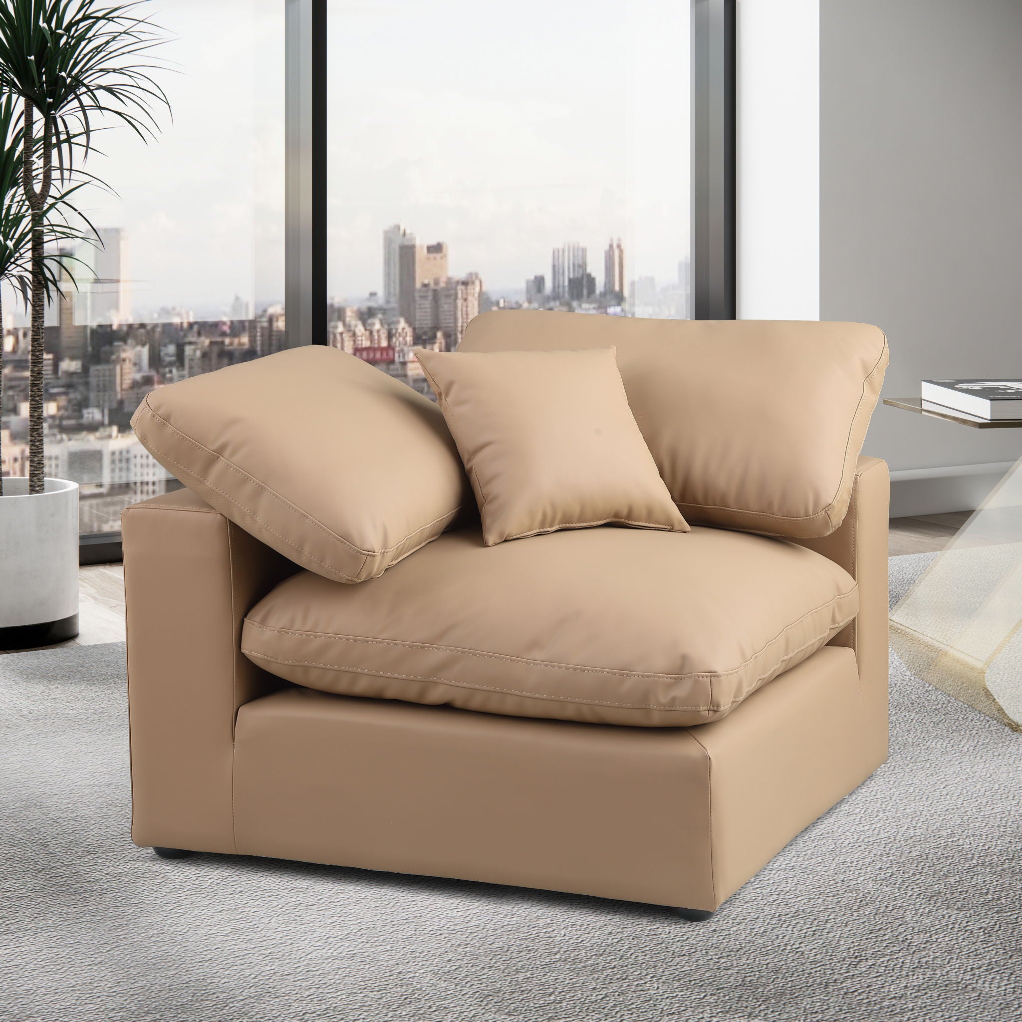 Comfy - Faux Leather Corner Chair - Tan