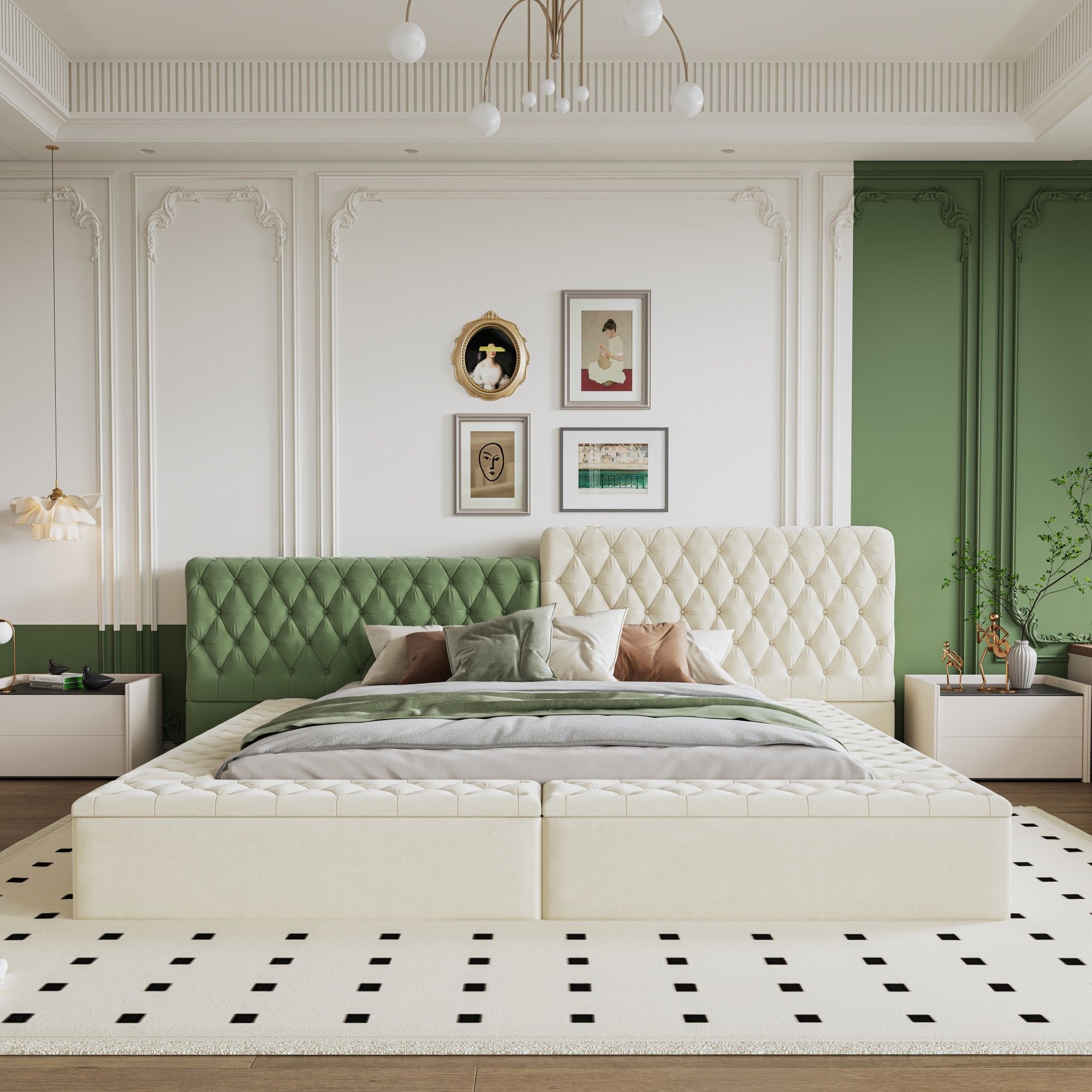 Modern Upholstered Platform Bed With Storage Space, Sturdy And Stable Solid Wood Frame