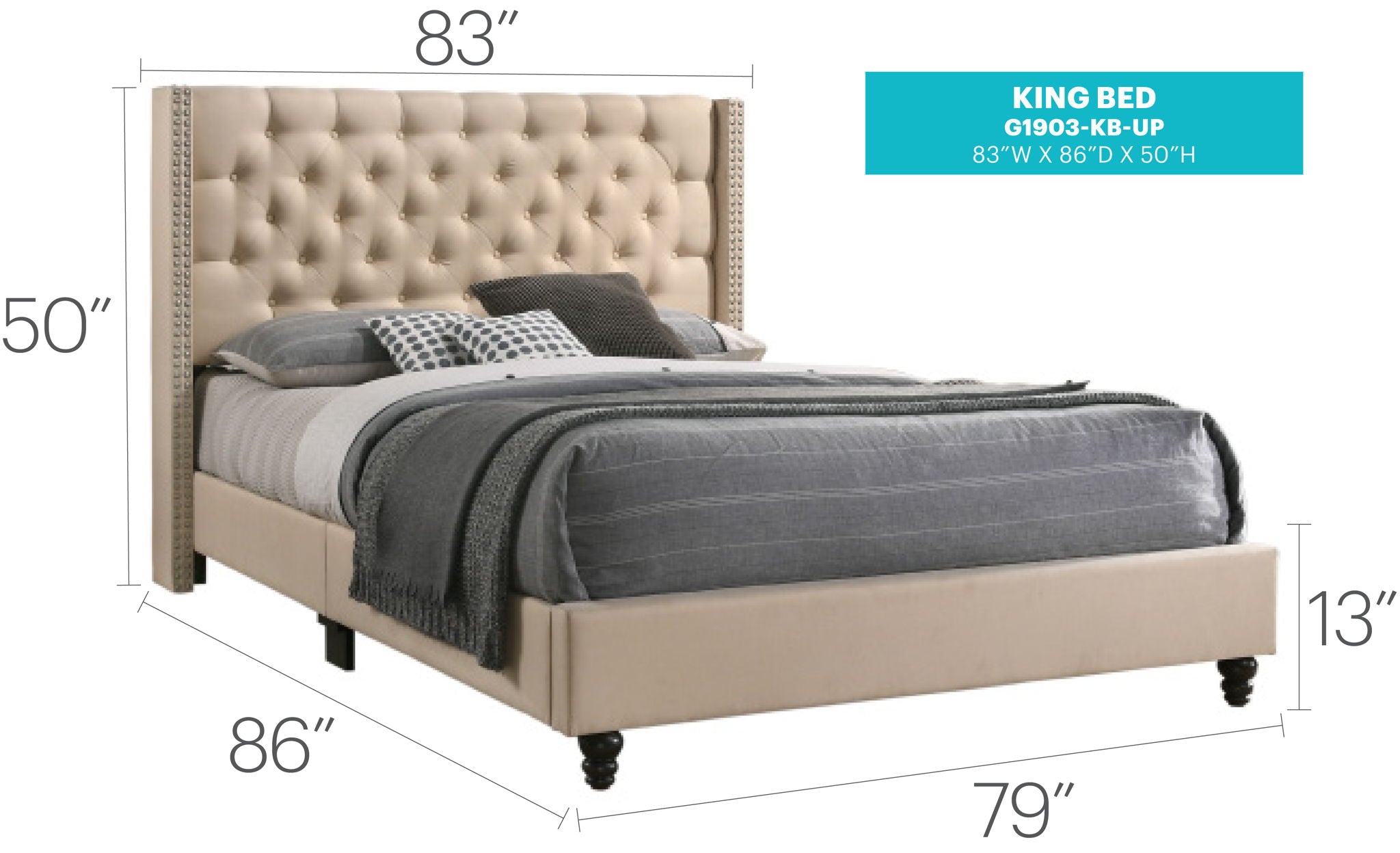 Nailhead Bed Transitional Vibrant