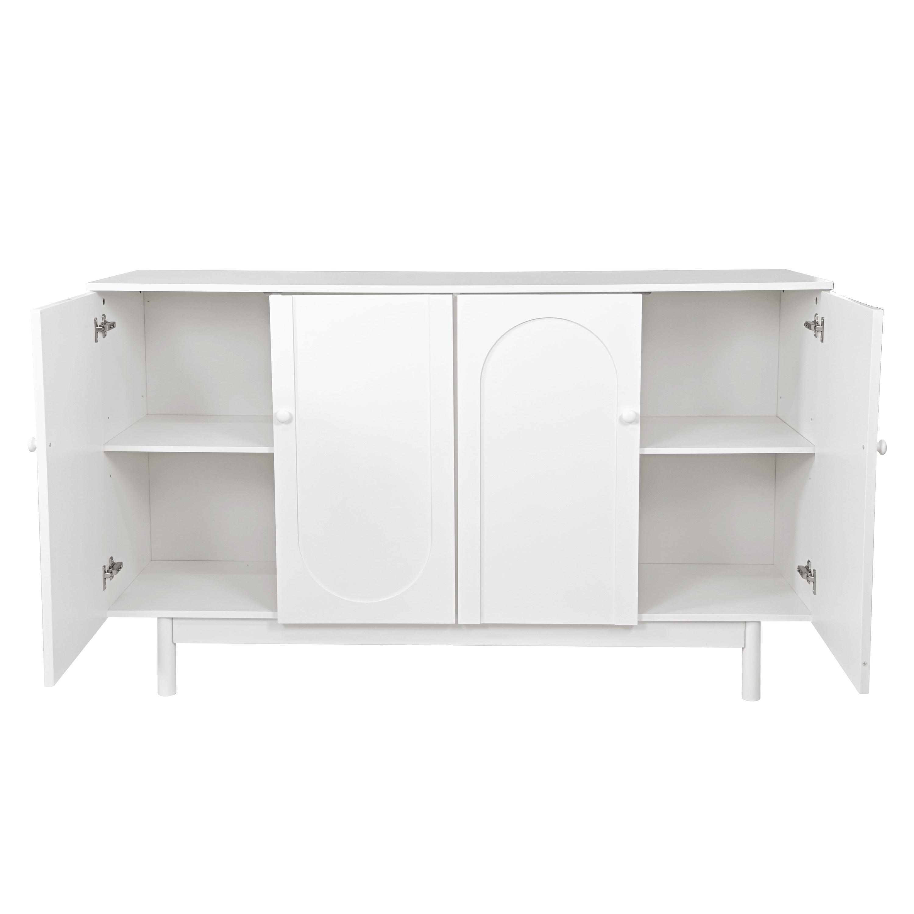 Stylish 4-Door Intaglio Storage Cabinet with Pine Legs and Solid Wood Pulls