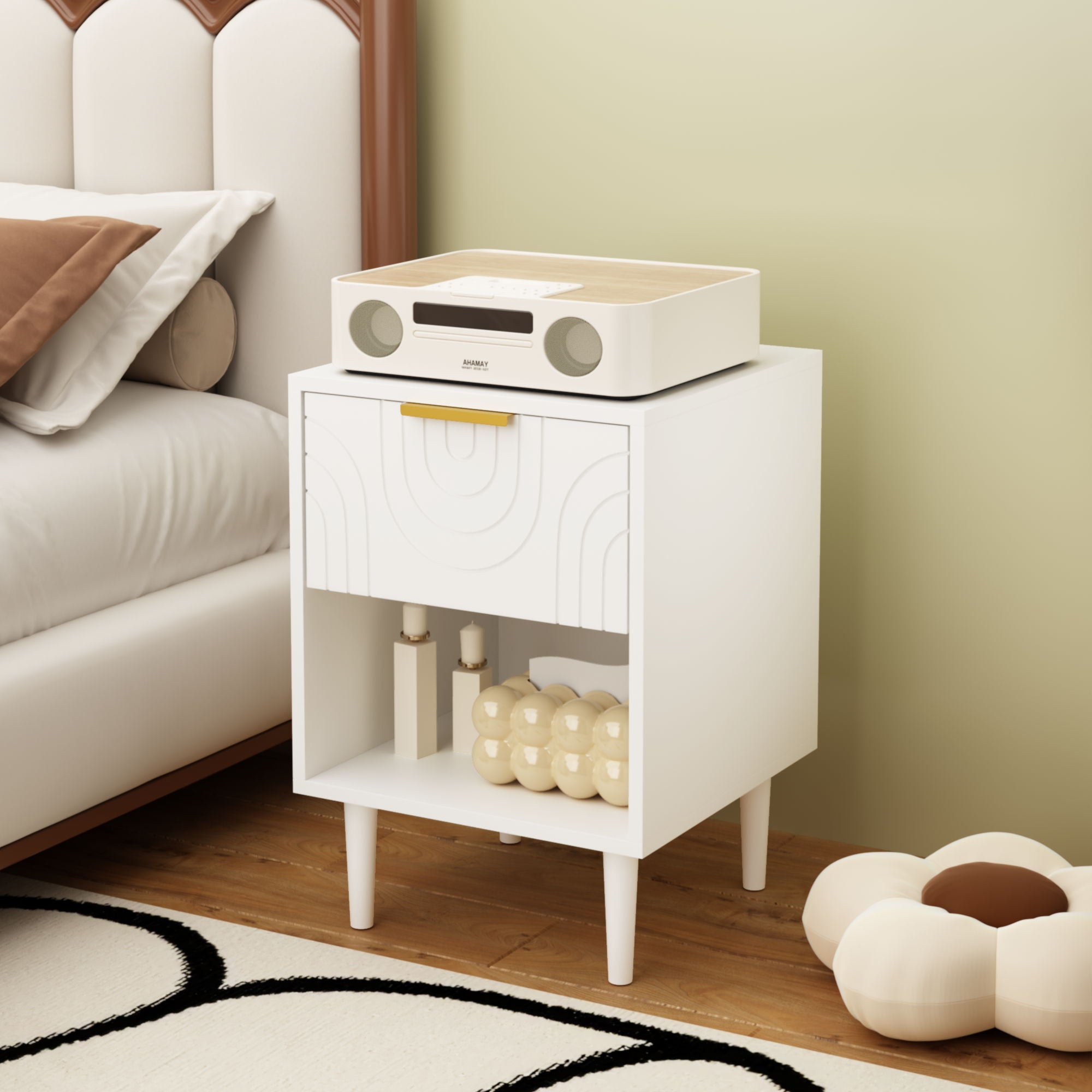 Nightstand With 1 Drawer And Open Shelf - White