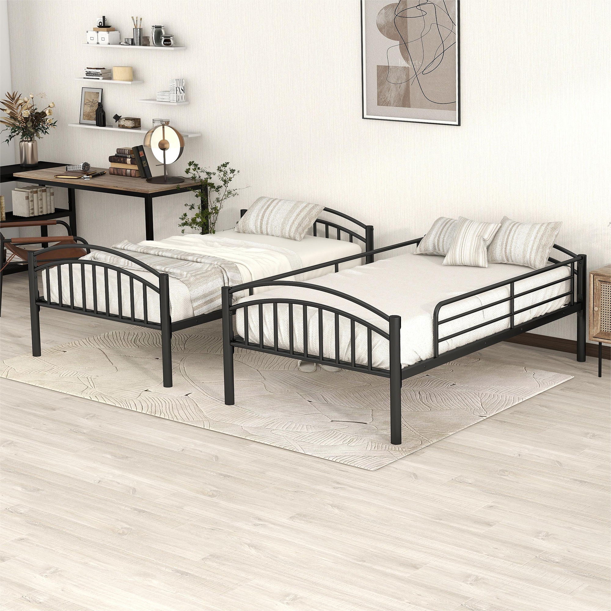 Twin Over Twin Bunk Bed, Divided Into Two Beds - Black