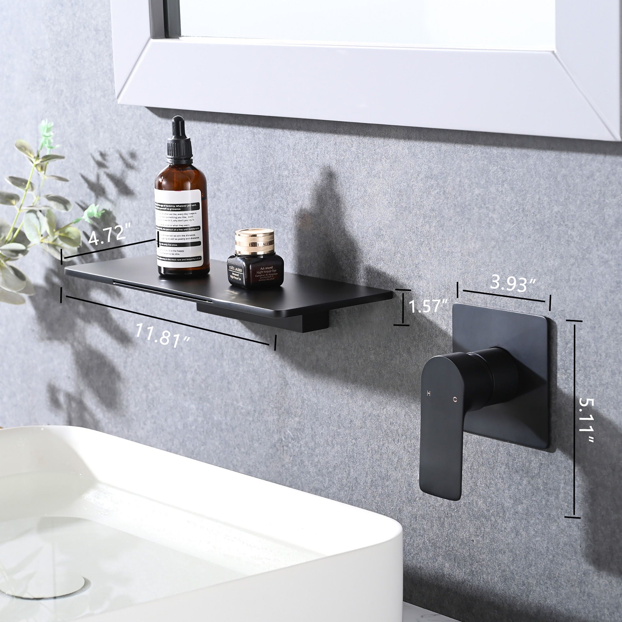 Modern Stainless Steel Waterfall Bathroom Sink Faucet With Single Handle Wall Mount - Matte Black