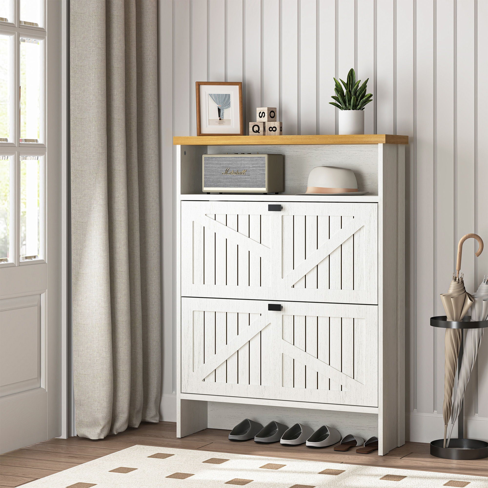 4 Layer Folding Shoe Cabinet With Metal Rounded Corners Convenient Shoe Storage - White