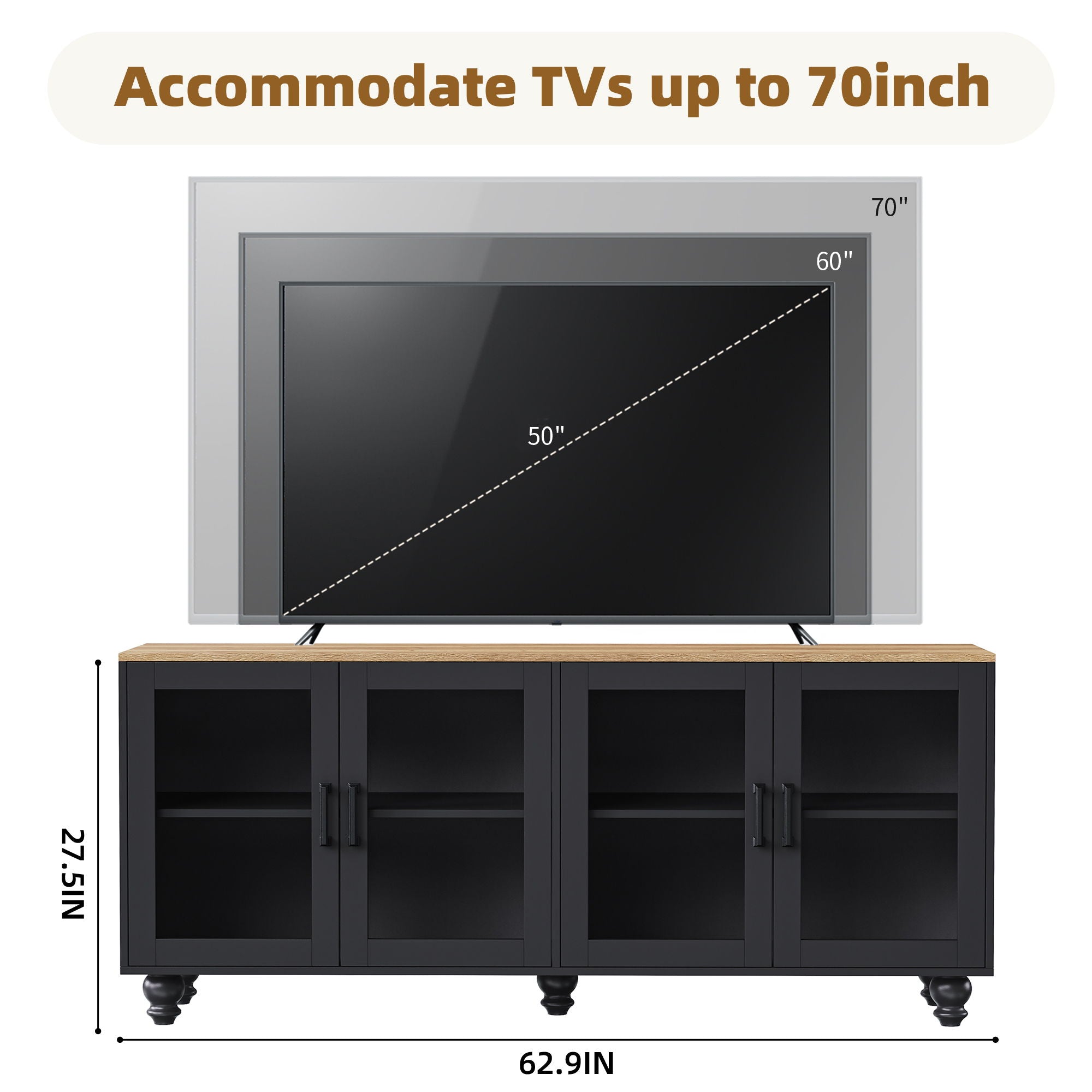 Farmhouse TV Stand With Solid Wood Gourd Shaped Legs For TVs Up To 70" - Best Buy Furniture