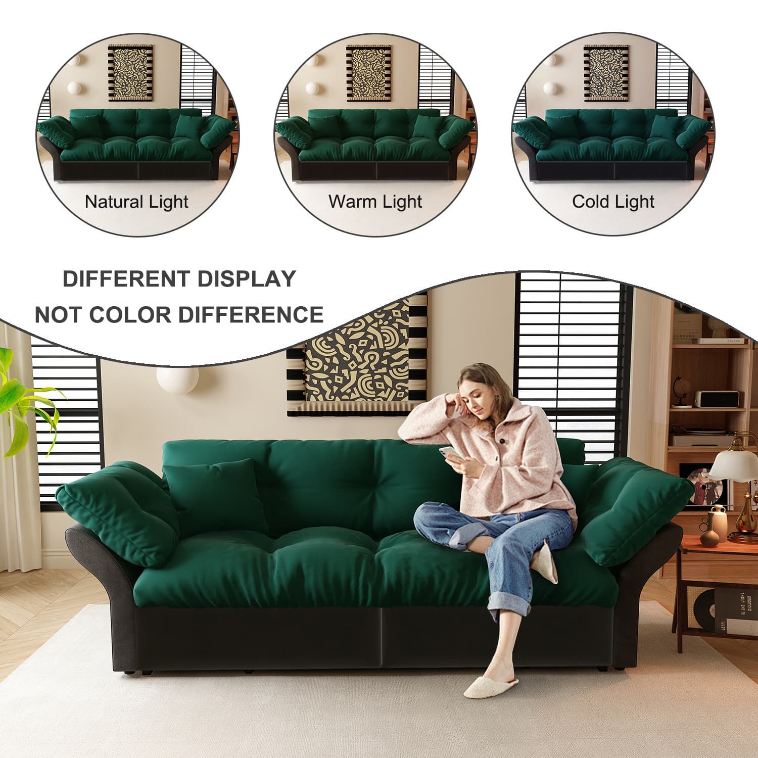 Queen Pull Out Sofa Bed, 3 In 1 Convertible Sleeper Tufted With 2 Soft Pillows