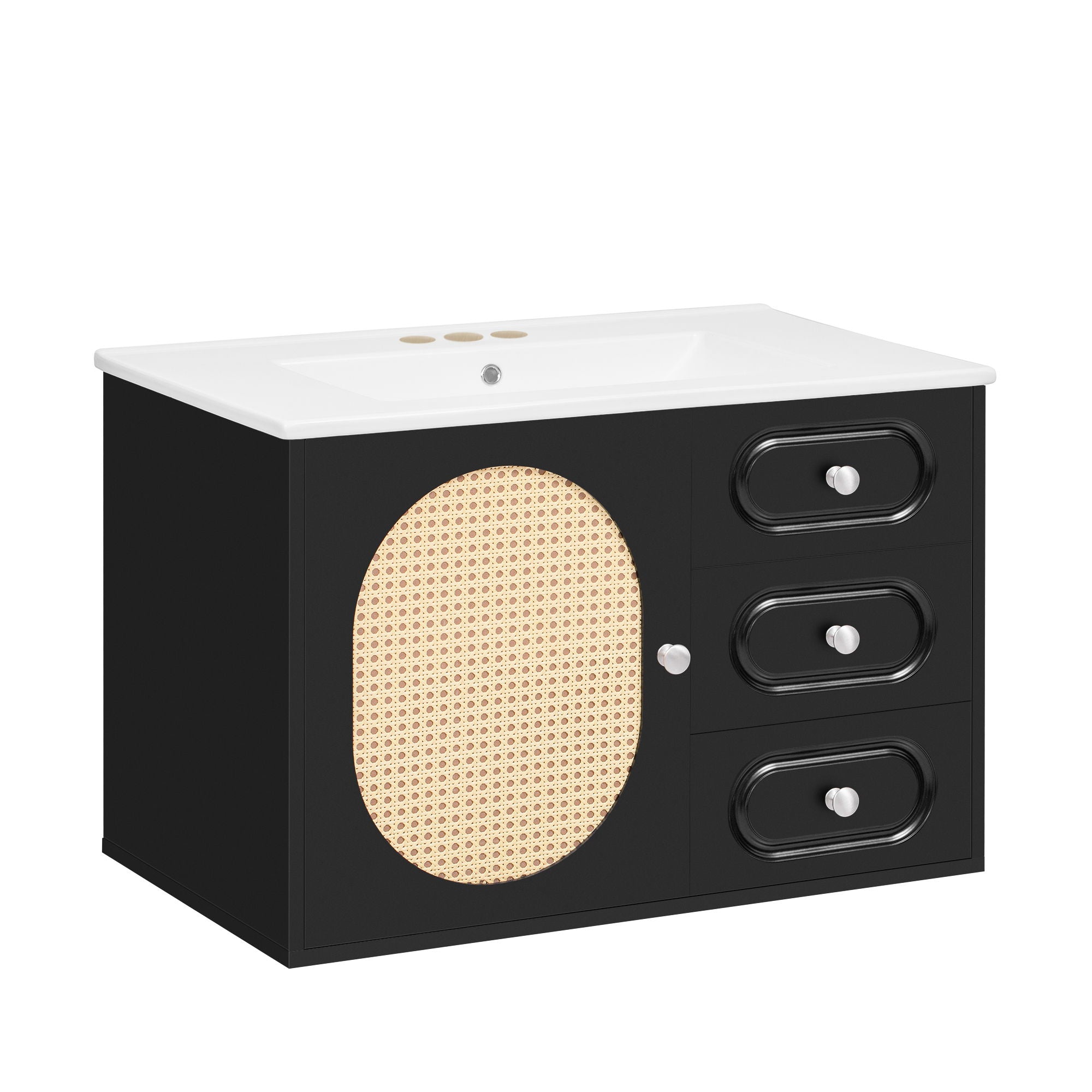 Bathroom Vanity Cabinet With Sink, 2 Drawers - Black