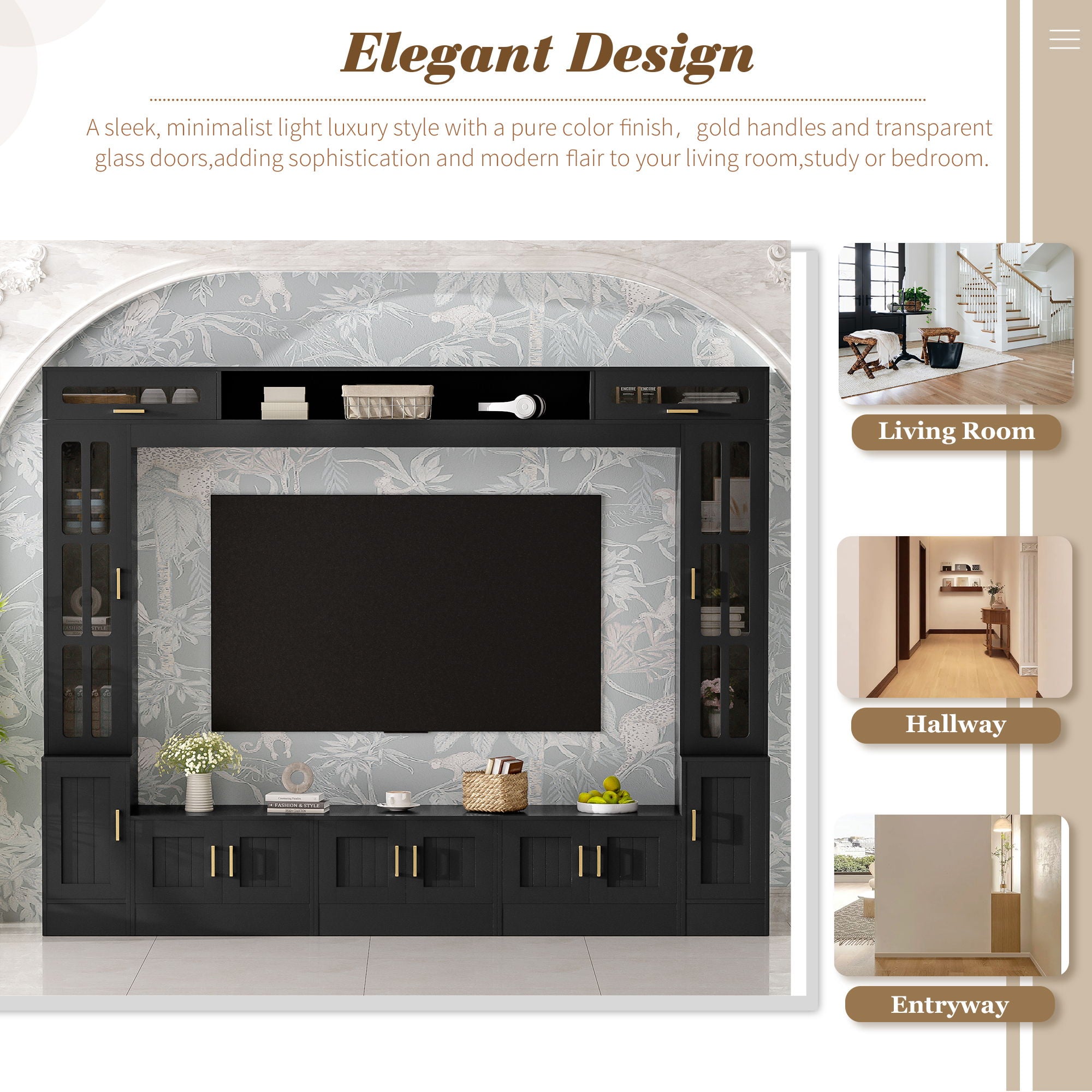 Wall Unit Entertainment Center With Bookshelves For TVs Up To 80"