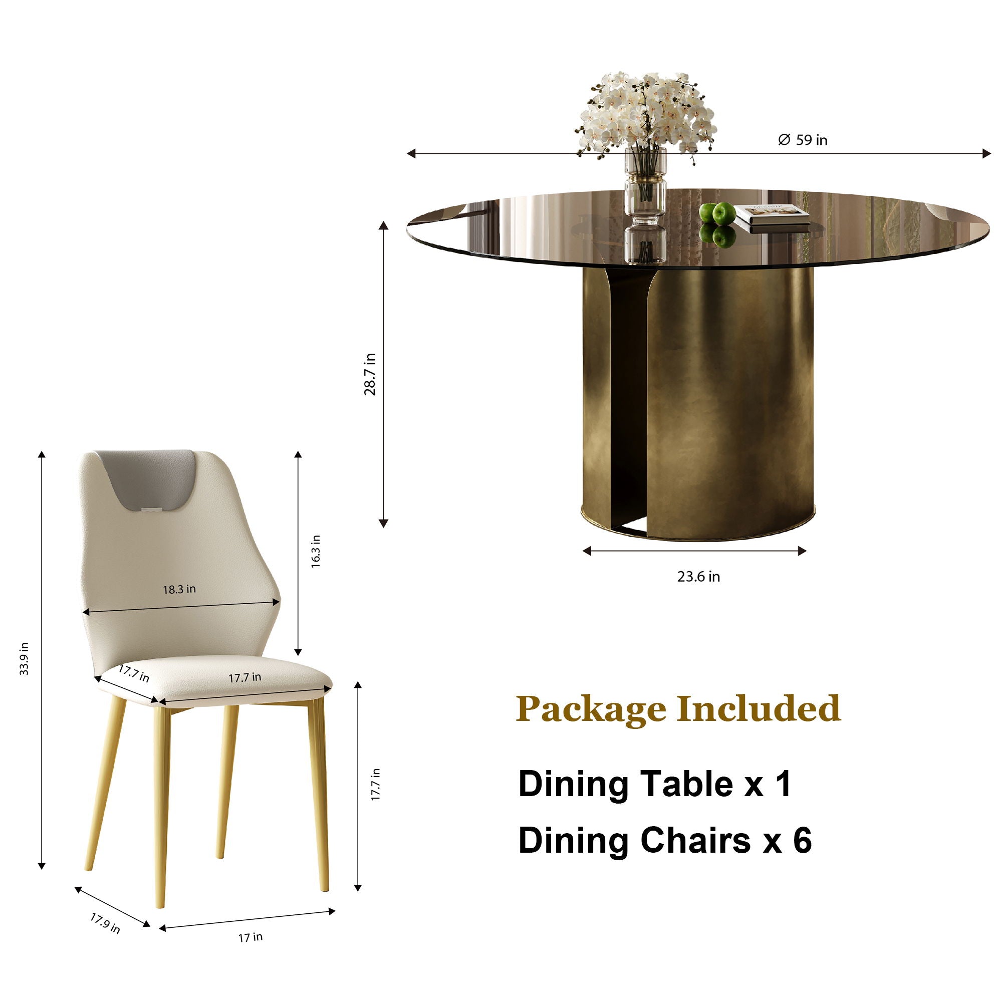 Modern Round Dining Table Set With Glass Top And Steel Legs