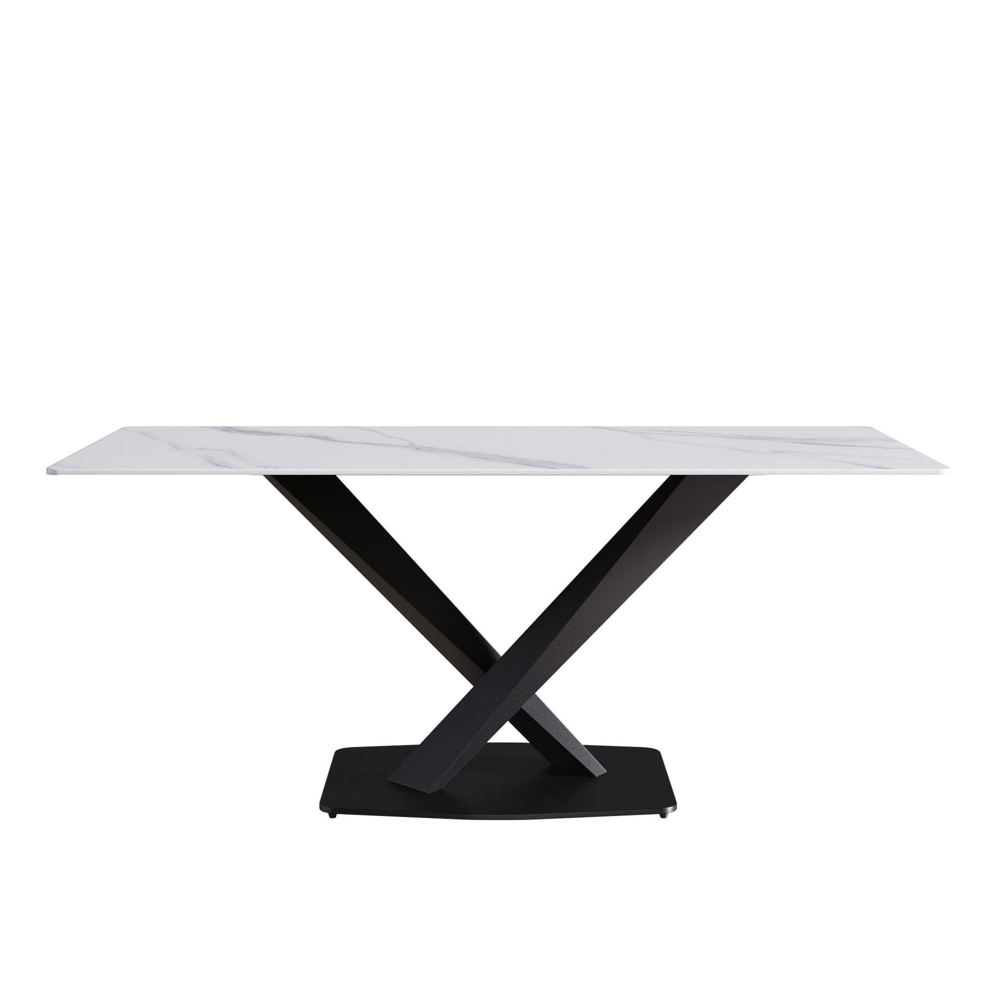 Modern Artificial Stone Straight Edge Metal X Leg Dining Table, 6 People