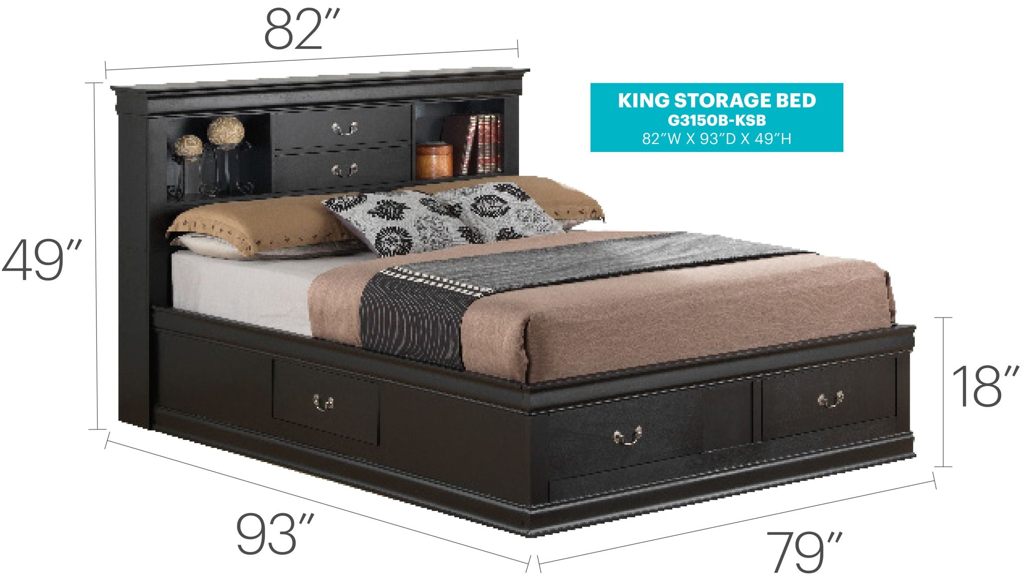 Louis Phillipe - Bookcase Storage Bed