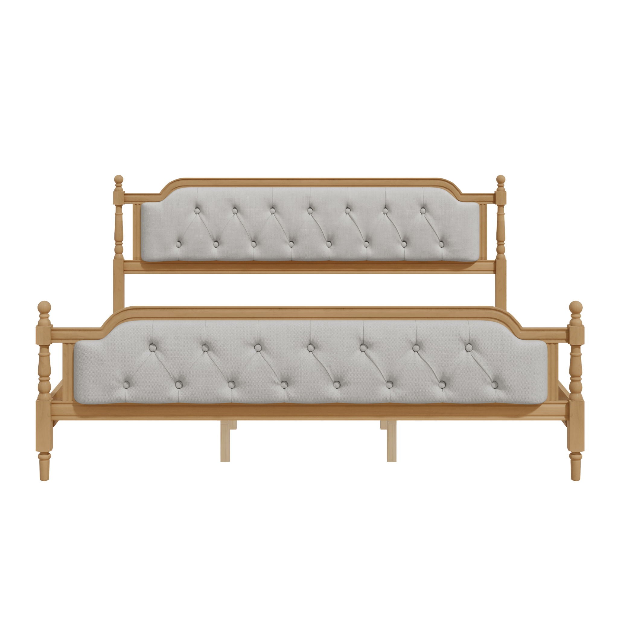 Traditional Style Solid Bed Frame With Upholstered Tufted Headboard, No Box Spring Needed