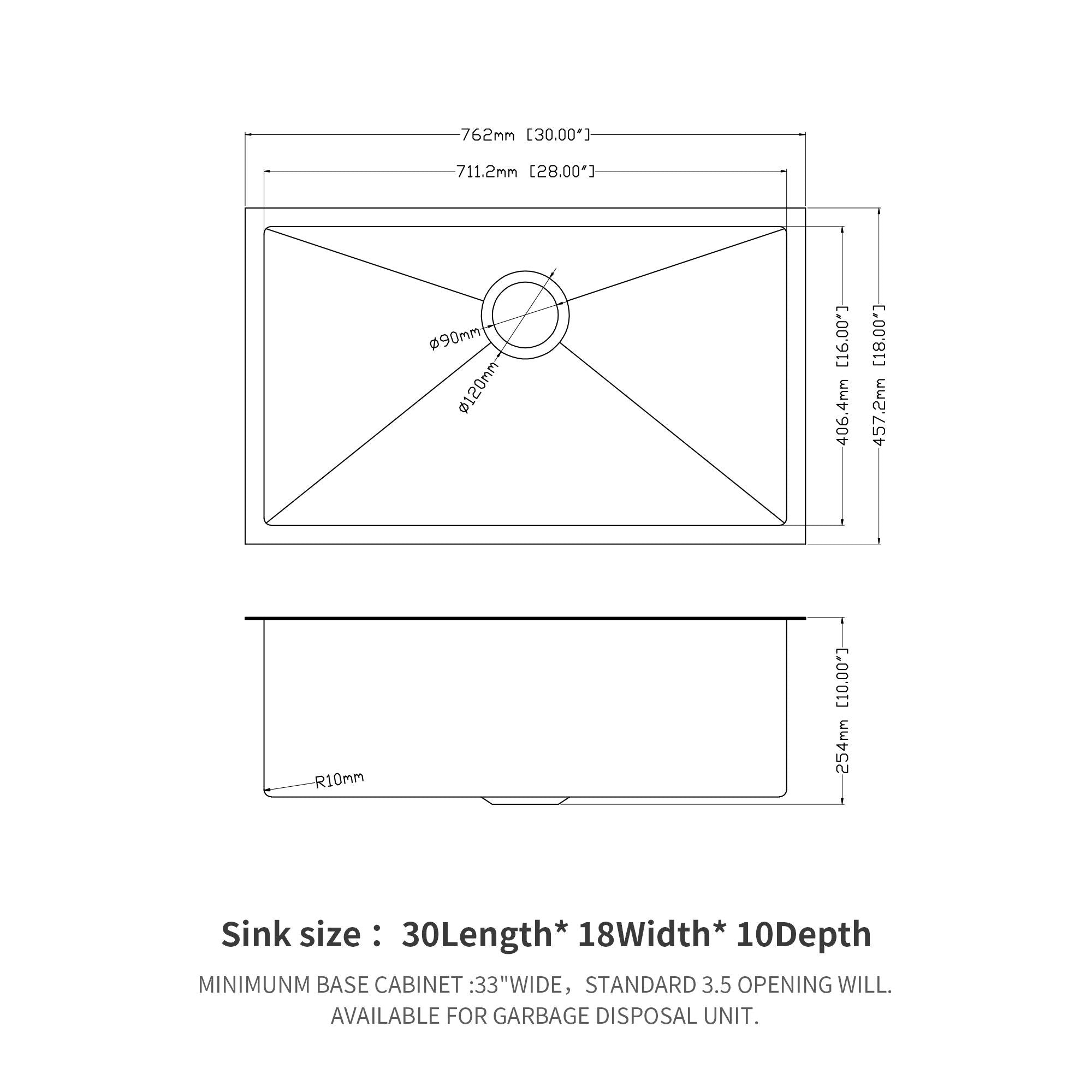 Undermount Kitchen Sink 16 Gauge Single Bowl Stainless Steel