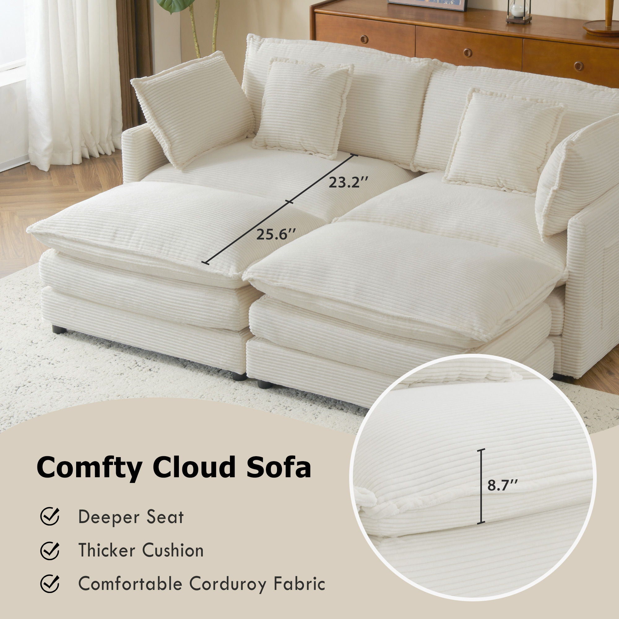 Modern Modular Sectional Sofa With Side Storage Pockets For Living Room