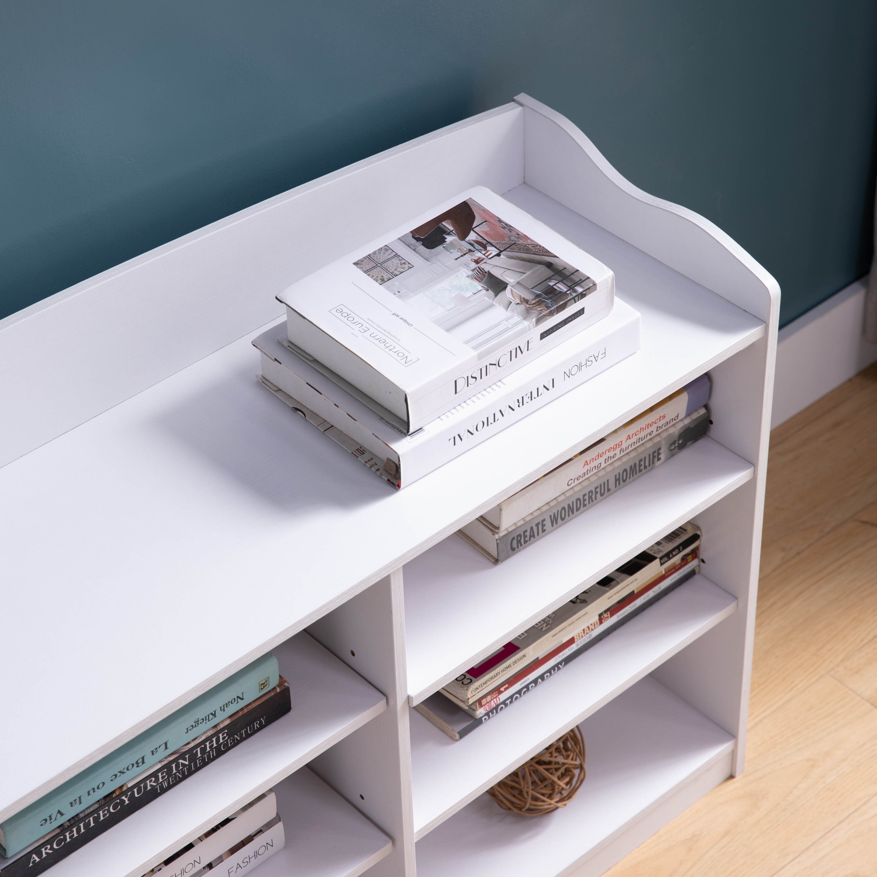 White Shoe Storage Bench with Nine Shelves Entryway Organizer
