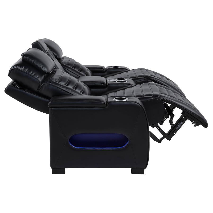 Zuma - Faux Leather Dual Power Reclining LED Loveseat - Black
