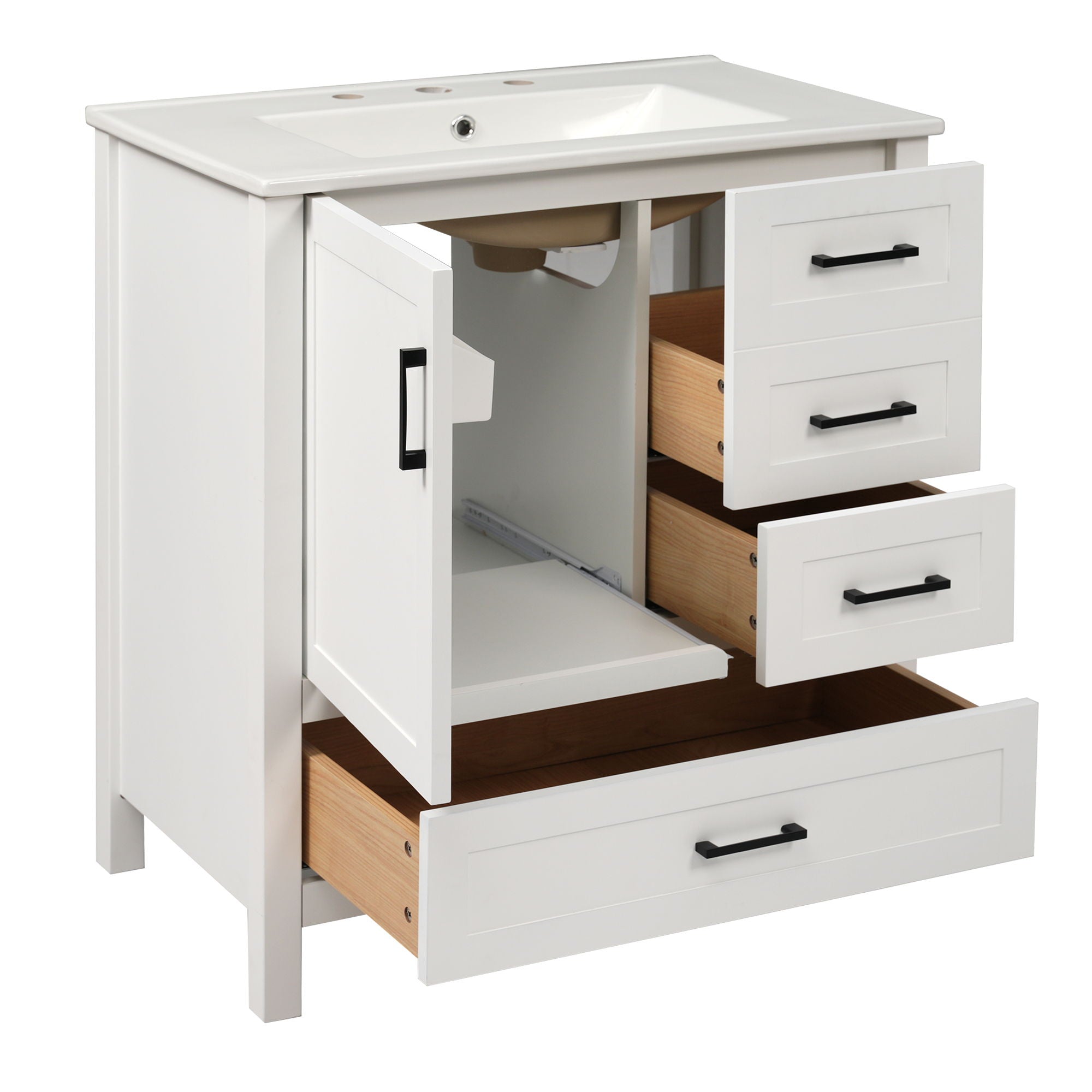 Modern Bathroom Vanity With Ceramic Sink, Solid Frame And Storage Solutions
