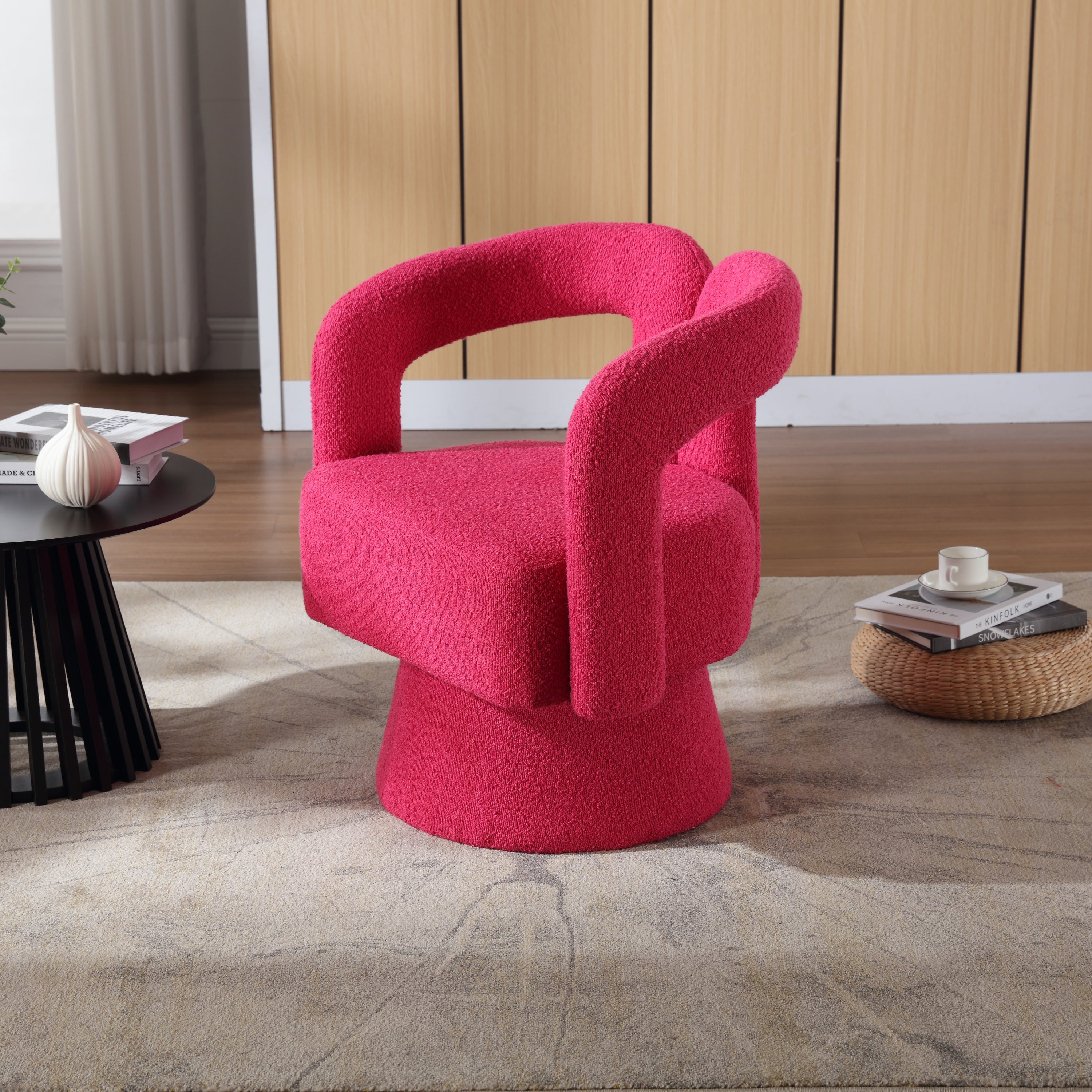 COOLMORE Swivel Cuddle Barrel Accent Chair, Upholstered Fabric, Rose Red