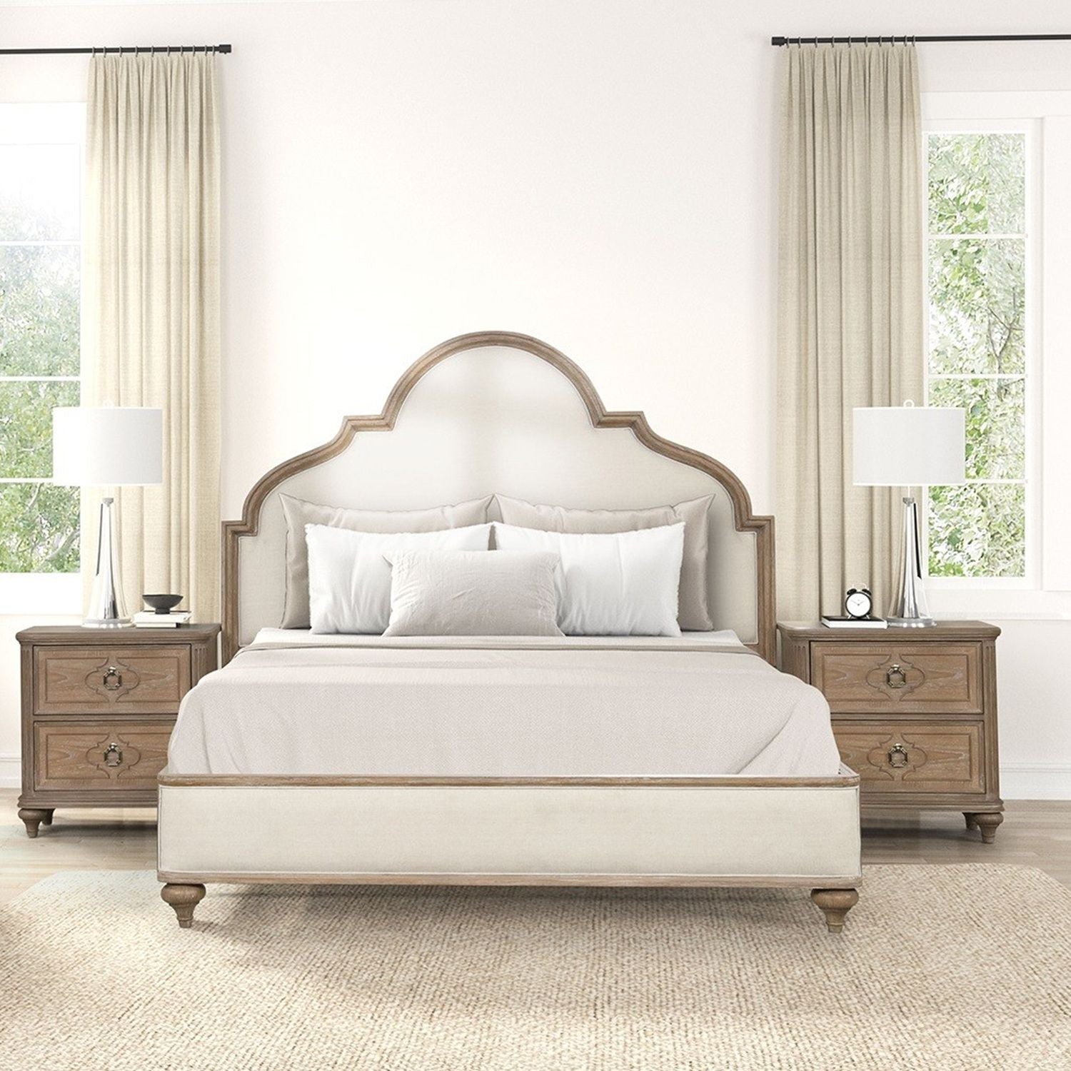 3 Piece Bed Set With 2 Nightstands, Upholstered Headboard, USB Ports