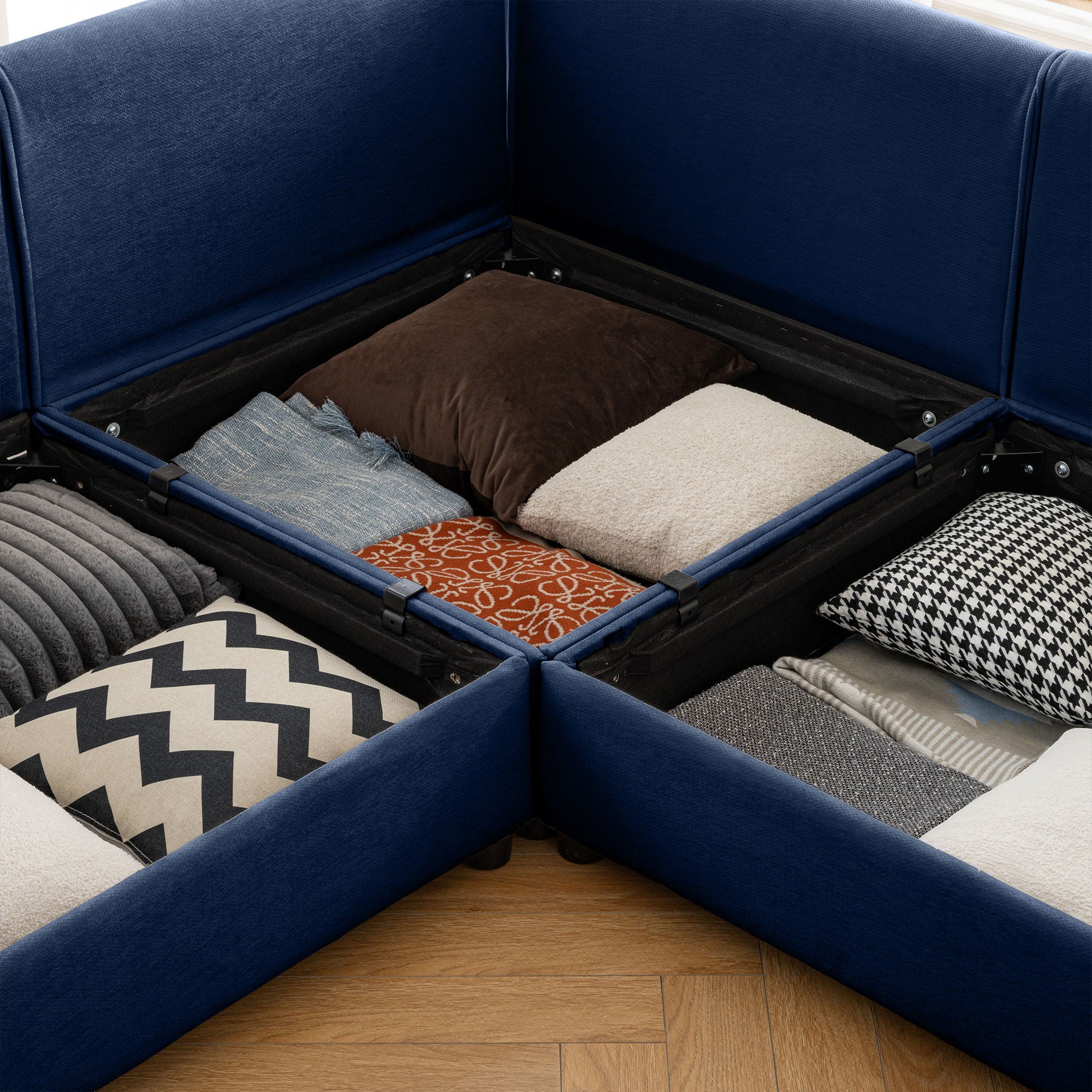 Contemporary Elegant White Chenille Sofa With Storage And Ottoman