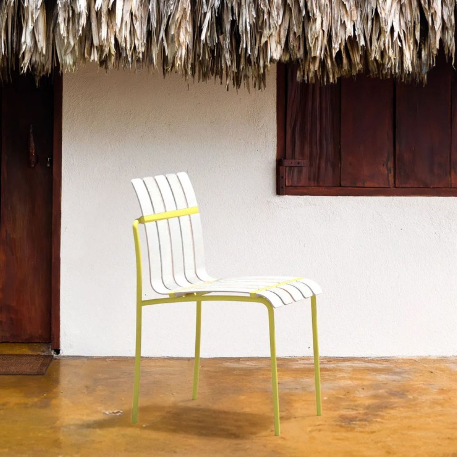 4 Piece Set Of Modern Color Block Designed Single Chairs, UV Resistant And Rust Proof - Grain Yellow / White
