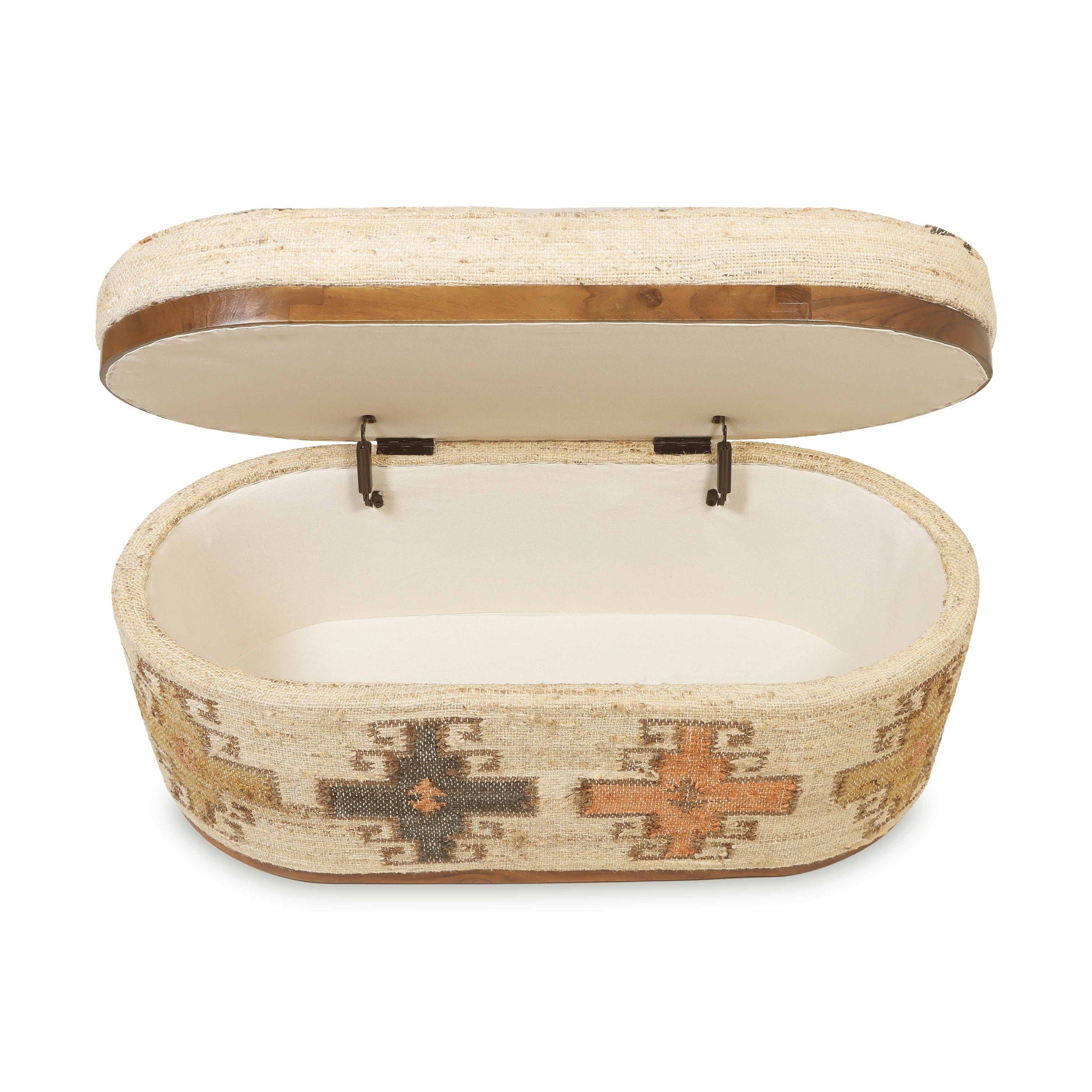 Olivier - Cotton Oval Storage Ottoman - Beige