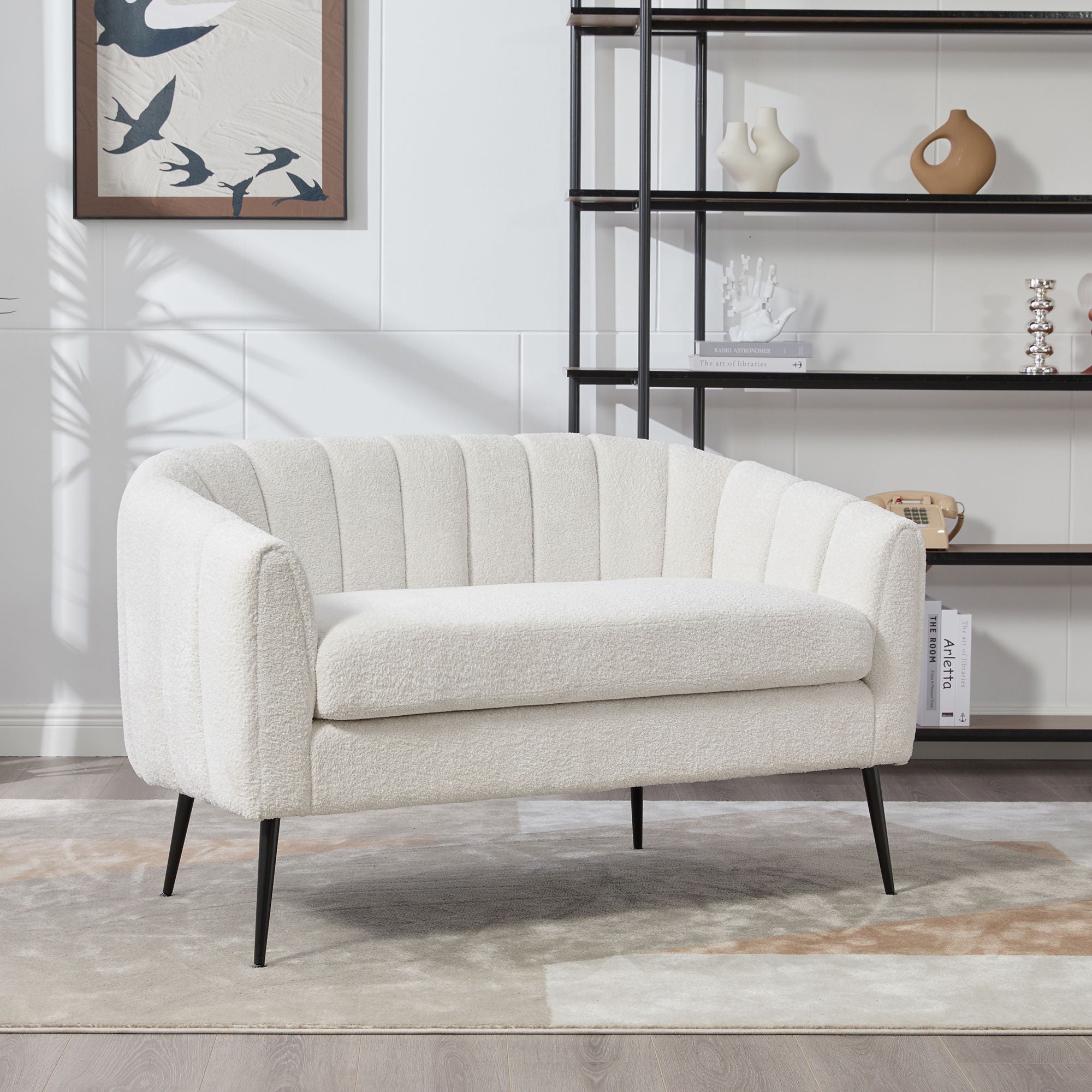 3 Piece Small Living Room Furniture Set, Sofa Loveseat & 2 Armchairs - Ivory