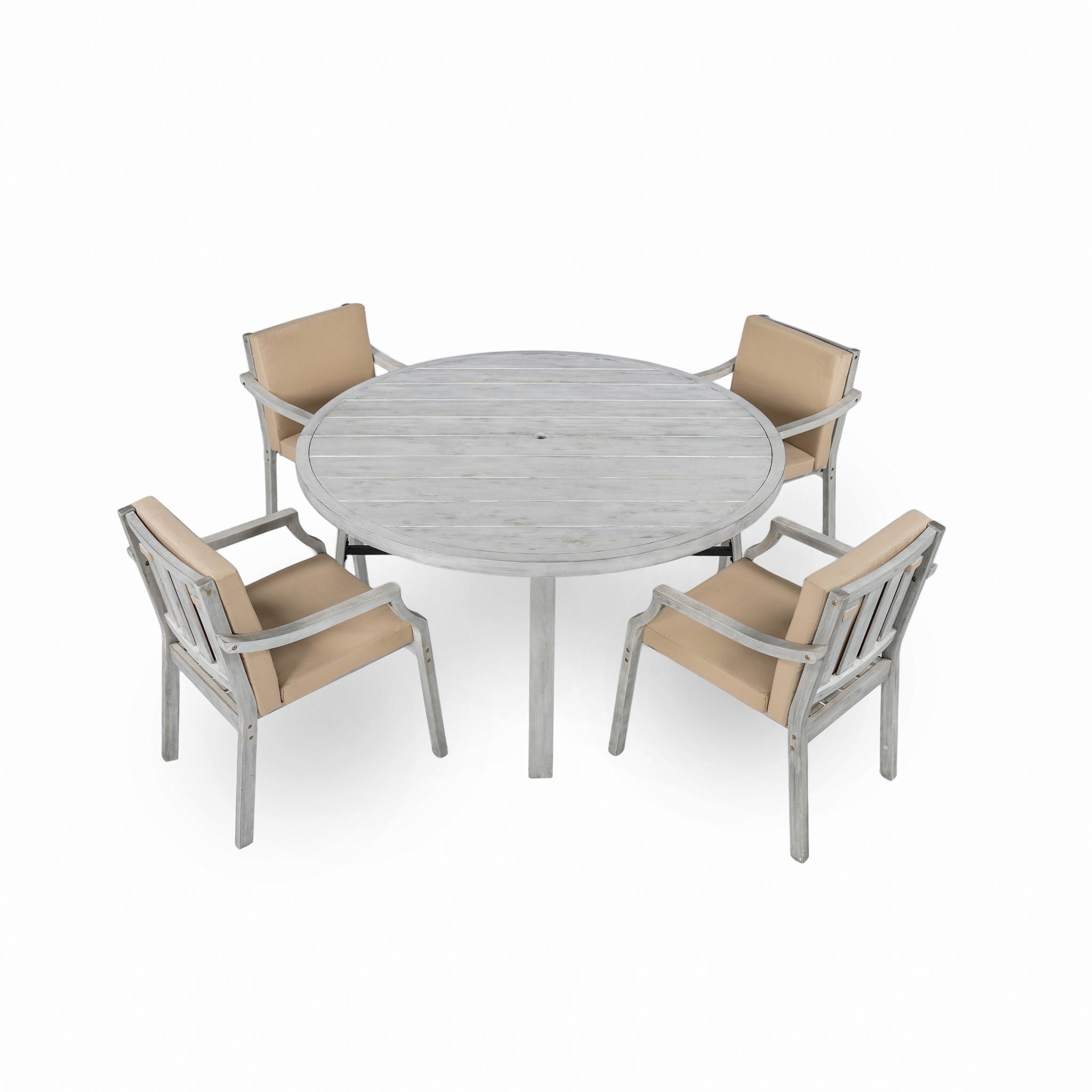 4 Person Outdoor Dining Set With Umbrella Hole And Removable Cushions For Patio - Gray