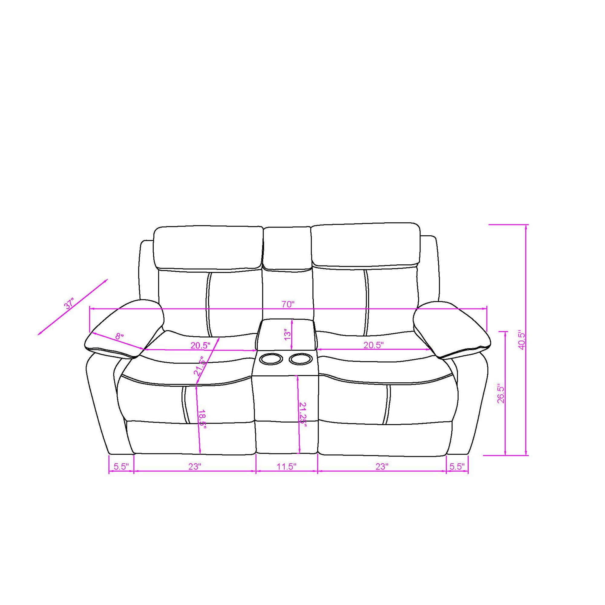 Blanche - Reclining Set With LED Lights With Pillow Top Arms