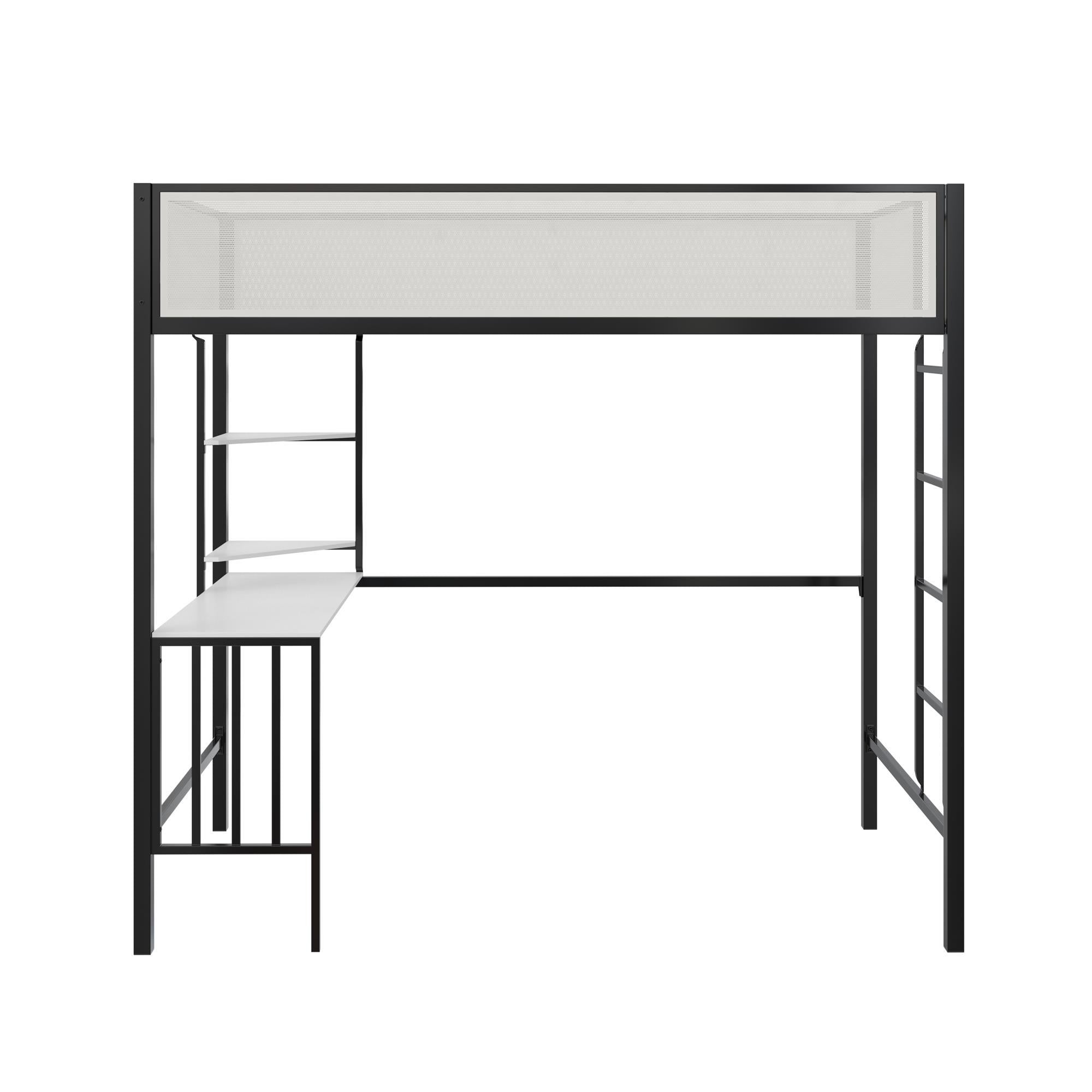 Axel - Twin Loft Bed With Desk & Shelves - Black