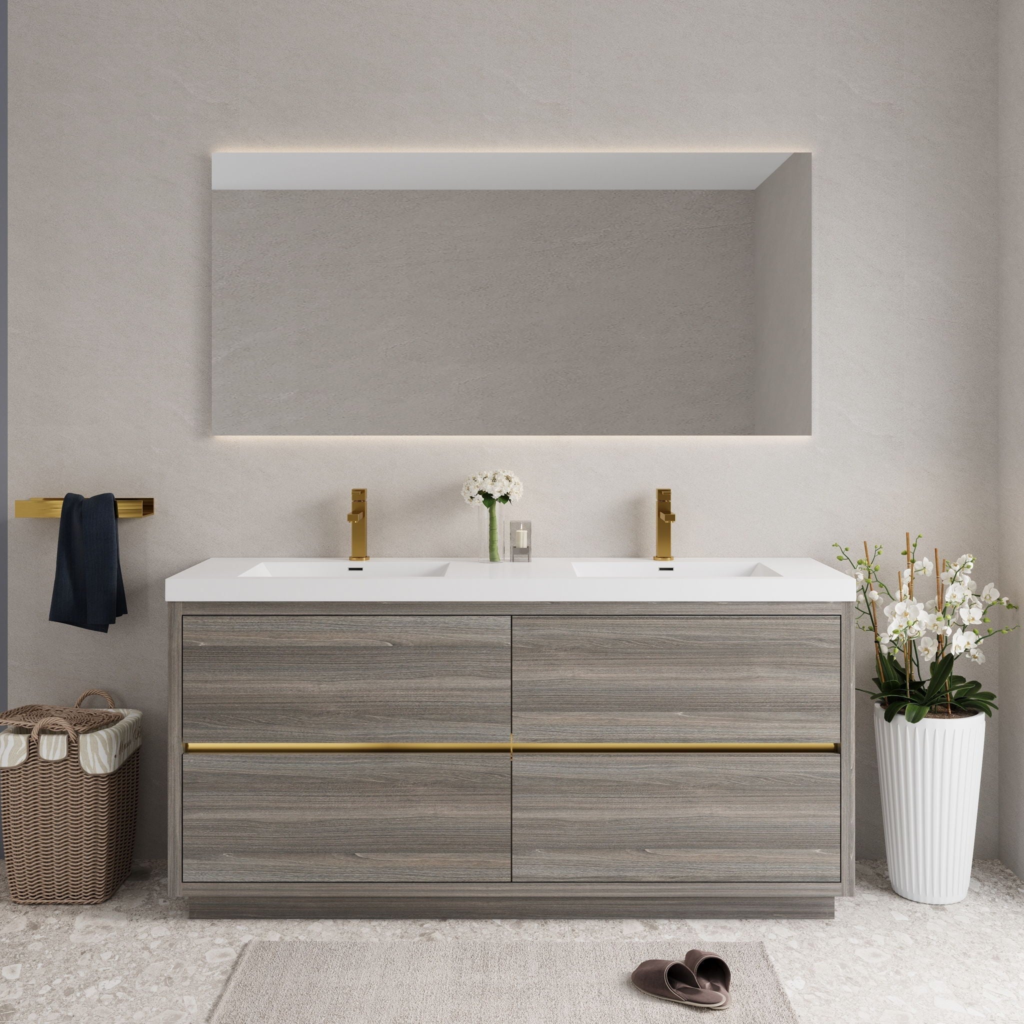 Bathin Freestanding Bathroom Vanity With Double Sinks, Bathroom Storage Vanity Cabinet With Stone Resin Countertop And Soft Close Drawers
