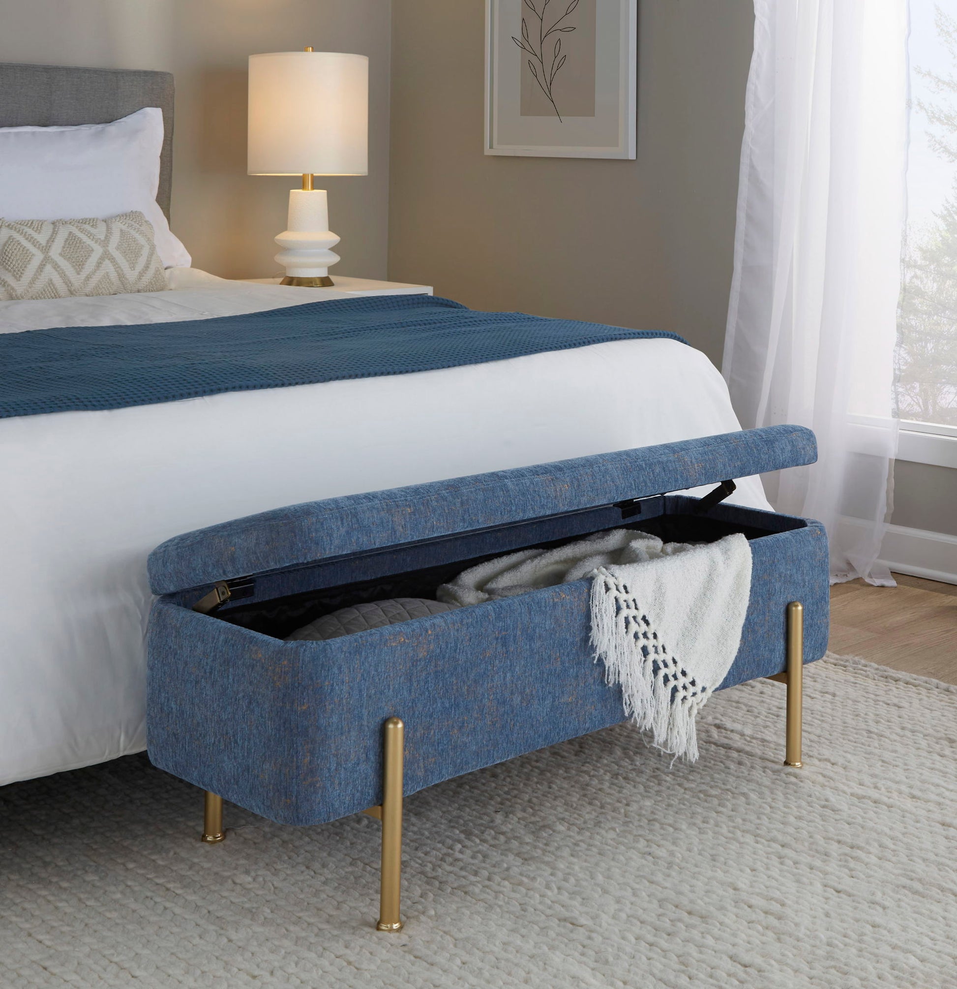 Daniella - Contemporary Bench - Gold / Blue - Best Buy Furniture