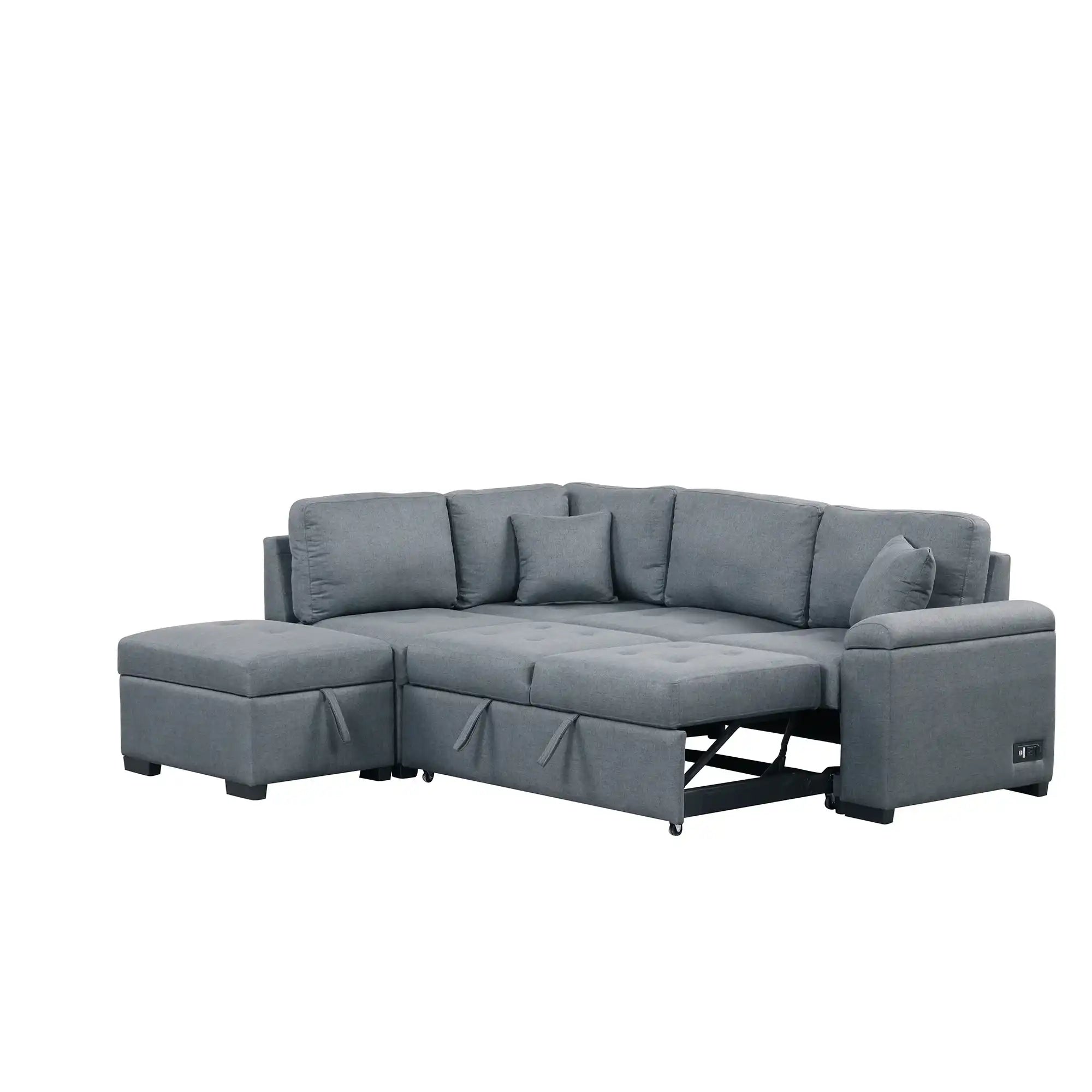 Sleeper Sectional Sofa, L-Shape Corner Couch Sofa-Bed with Storage Ottoman - Best Buy Furniture