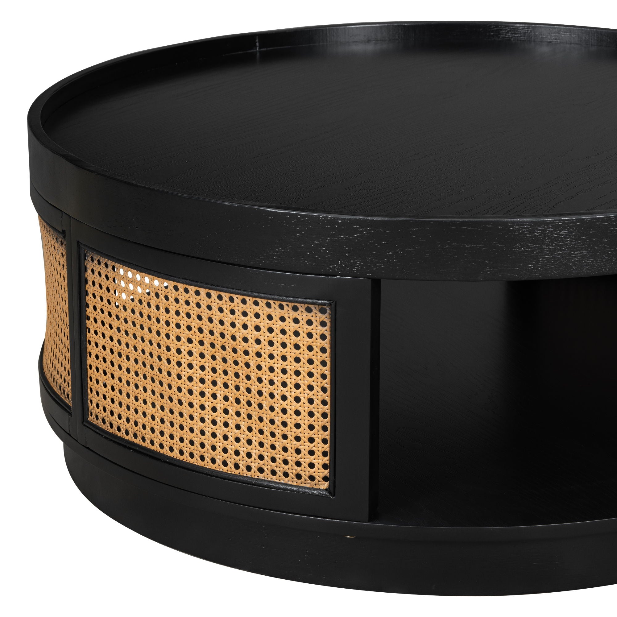 Round Cane Coffee Table With Rattan Side