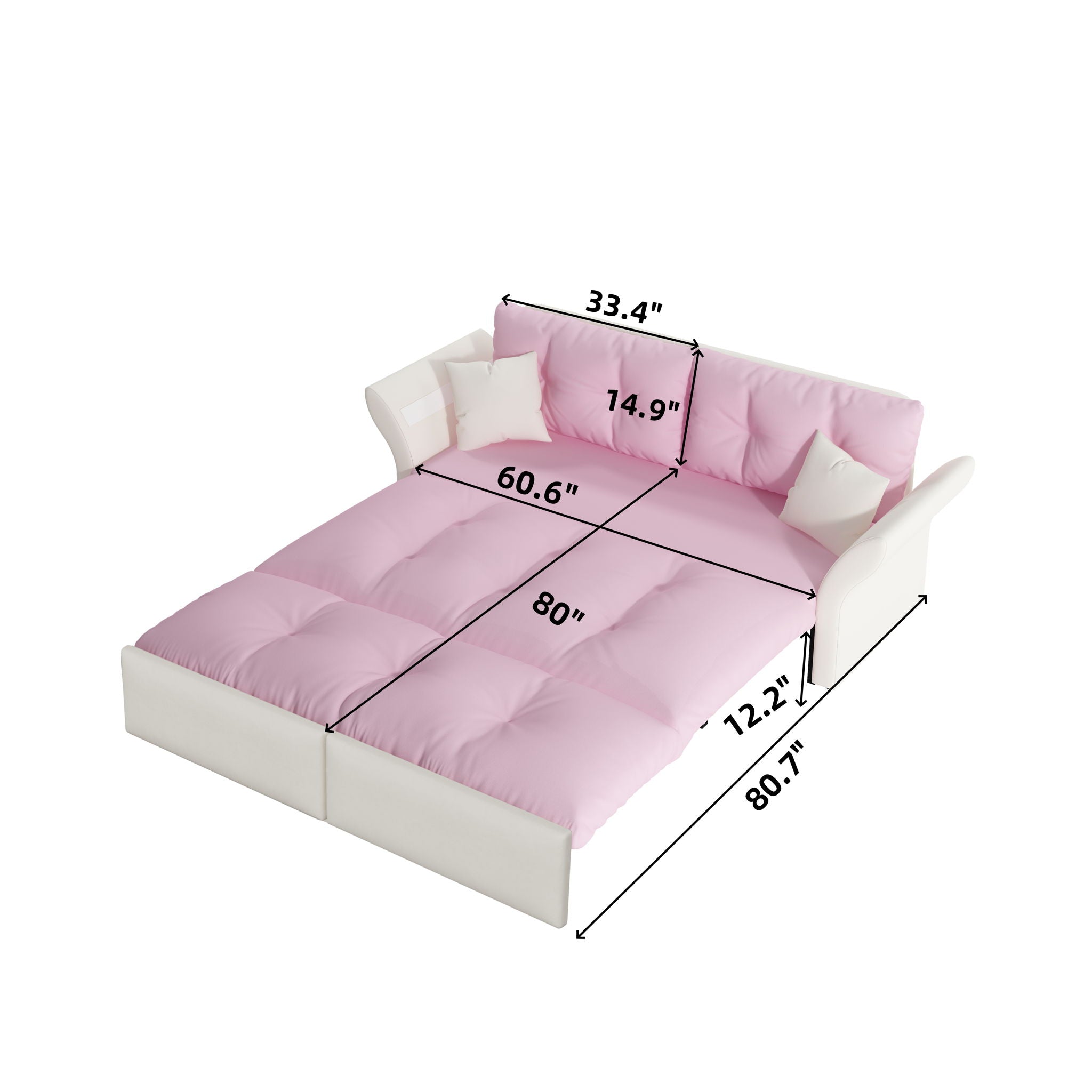 Queen Pull Out Sofa Bed, 3 In 1 Convertible Sleeper Tufted With 2 Soft Pillows