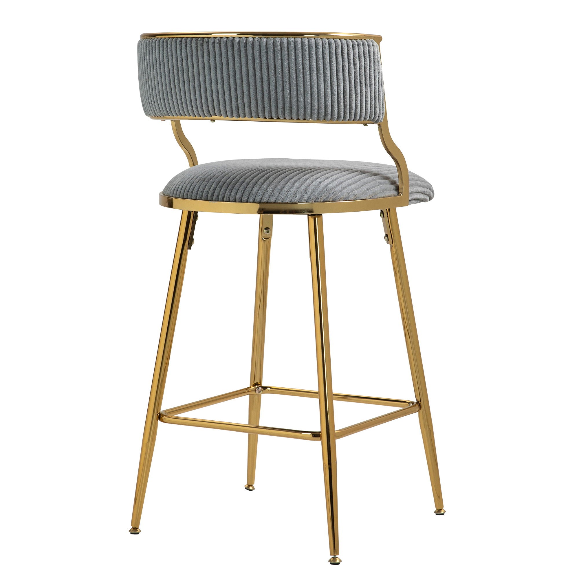 Counter Height Bar Stools With Powder Coating Base And Footrest (Set of 2) - Beige