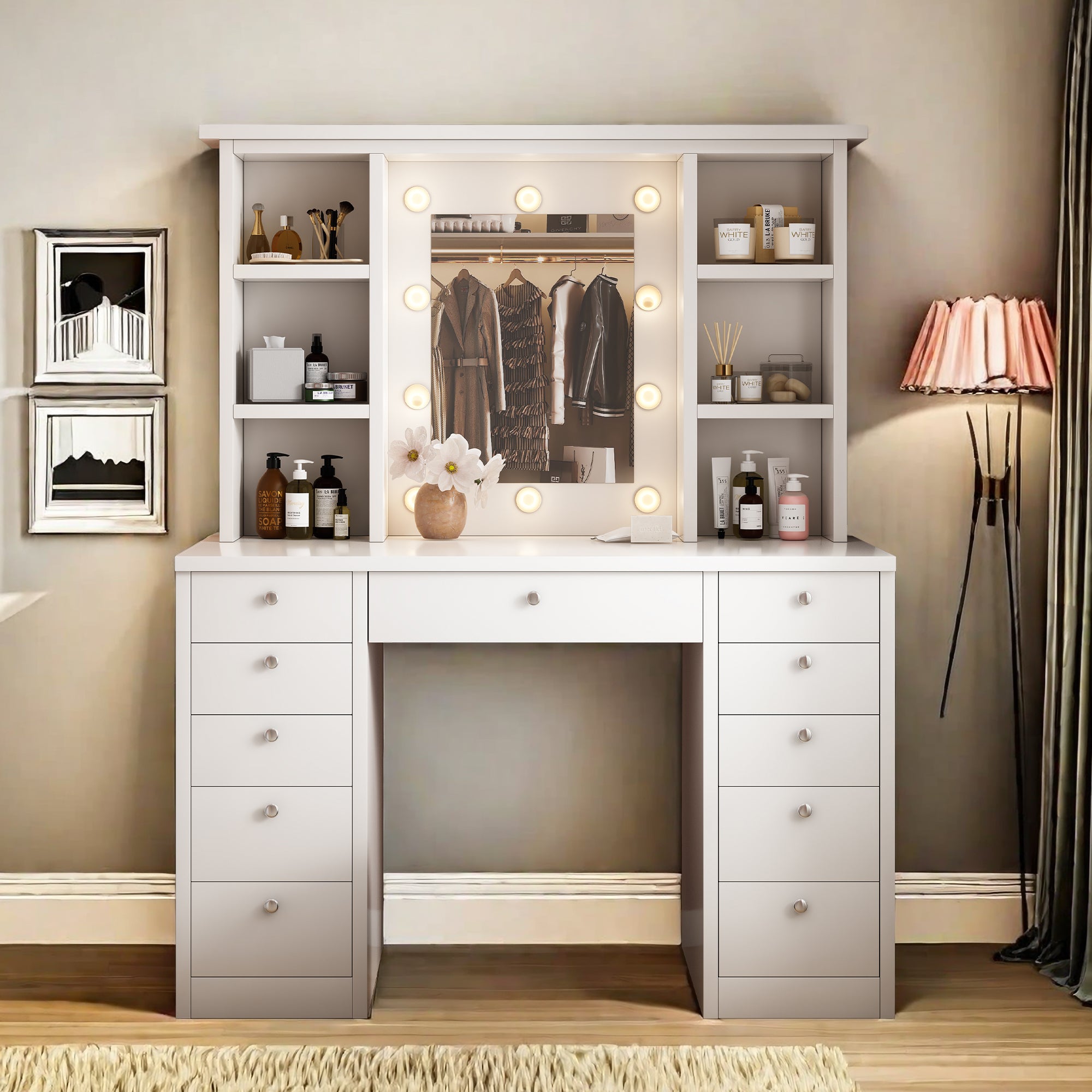 Bloomie Modern White Makeup Vanity Desk With LED