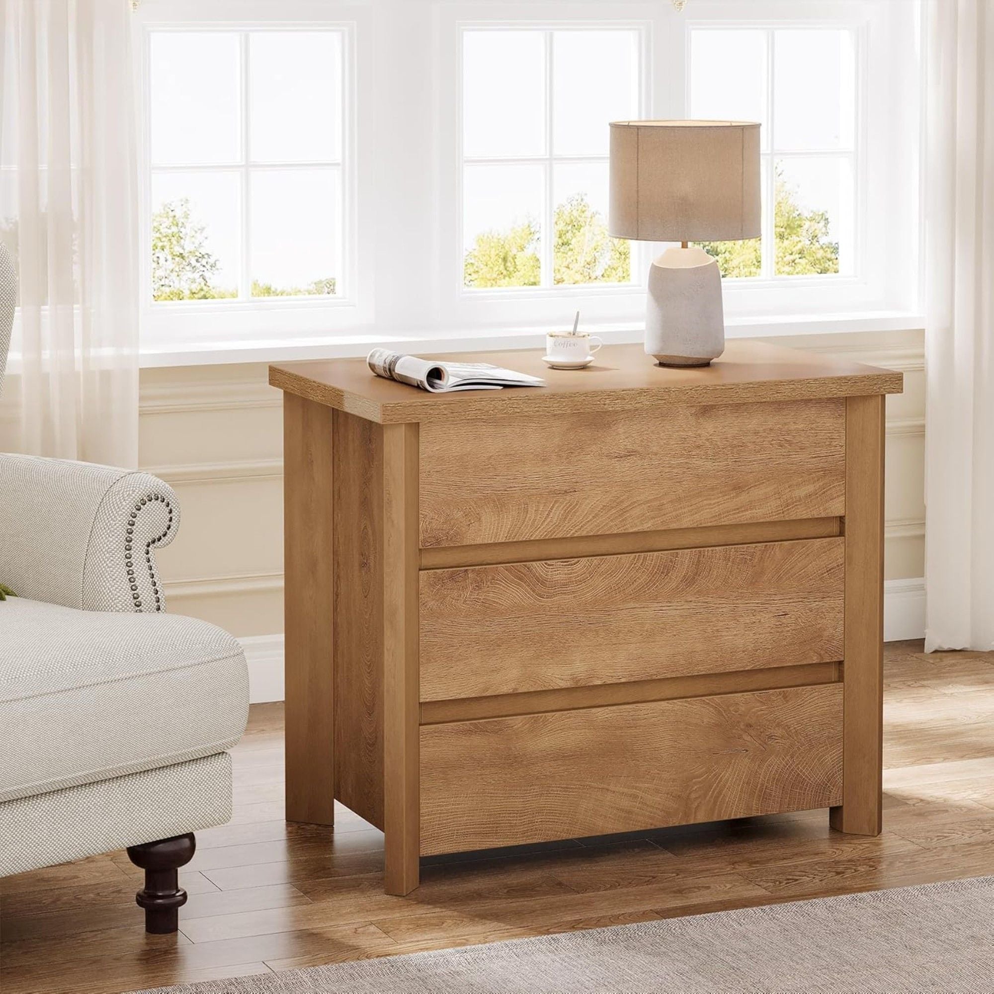 Nightstand With 3 Drawers, Bedside Table, Compact Storage - Brown