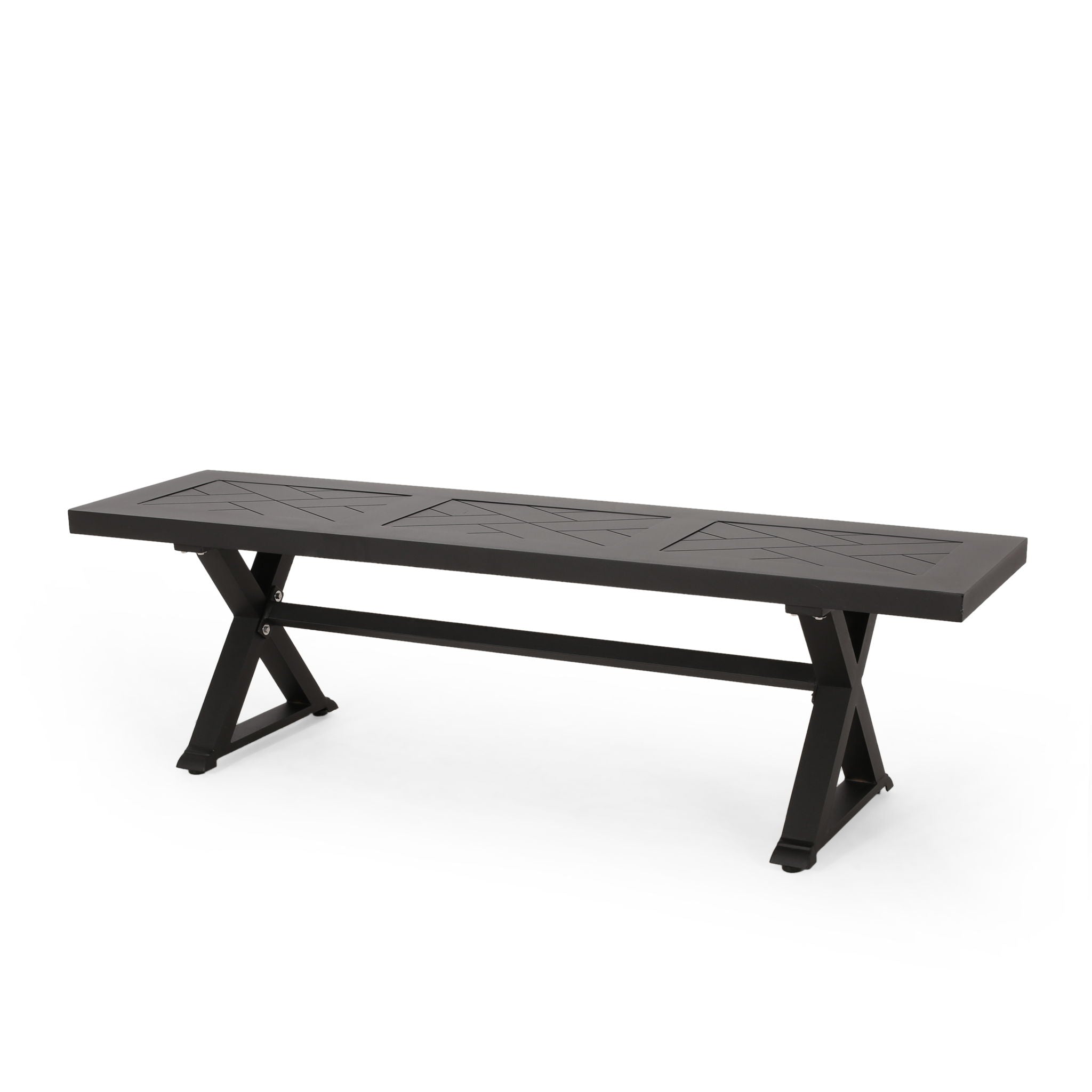 Modern Aluminum Outdoor Dining Bench With X Base