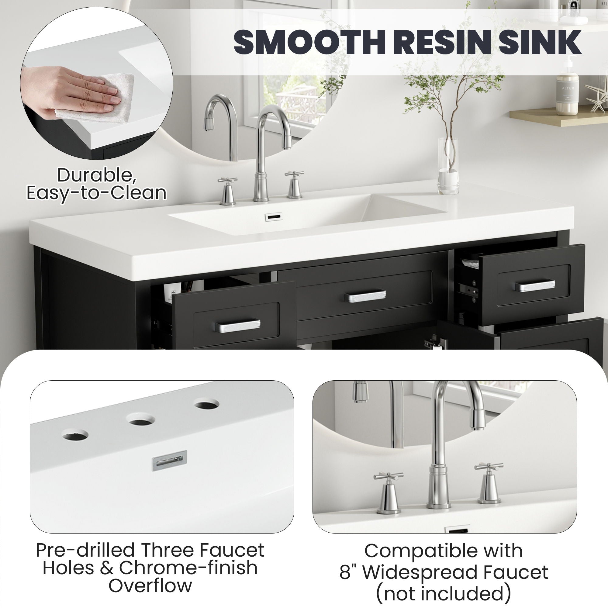 Bathroom Vanity With Sink, 2 Doors 8 Drawers, Soft Close System, Classic Design