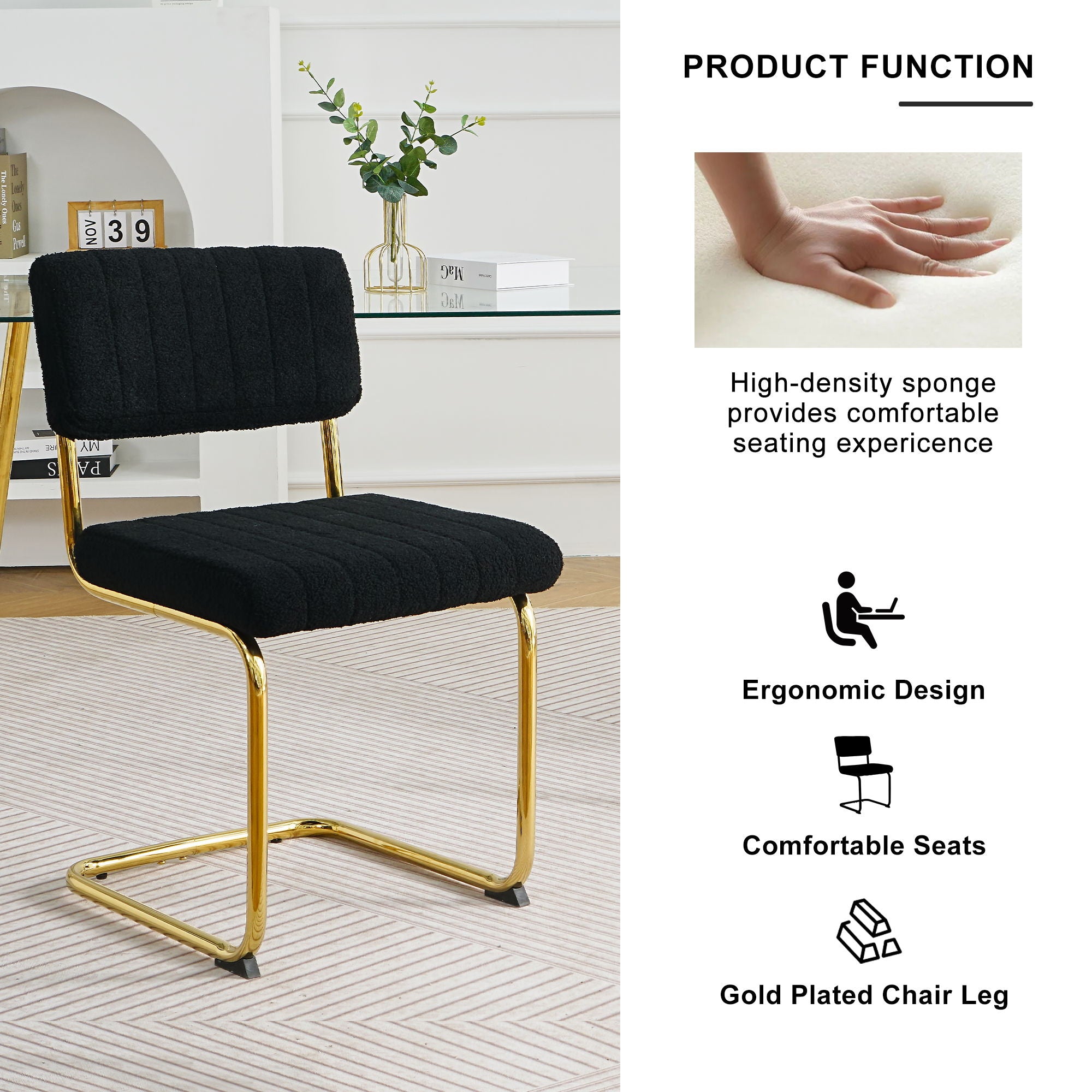 Modern Light Luxury Dining Chair With Metal Legs And Bow Design